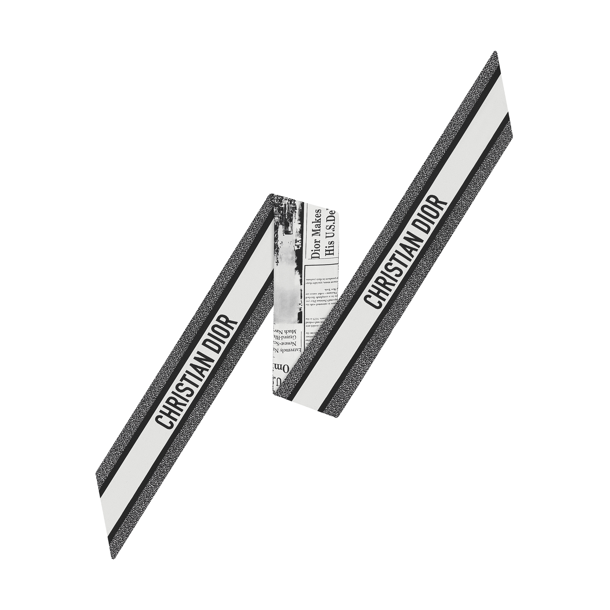 Newspaper Mitzah Scarf White and Black Silk Twill E08