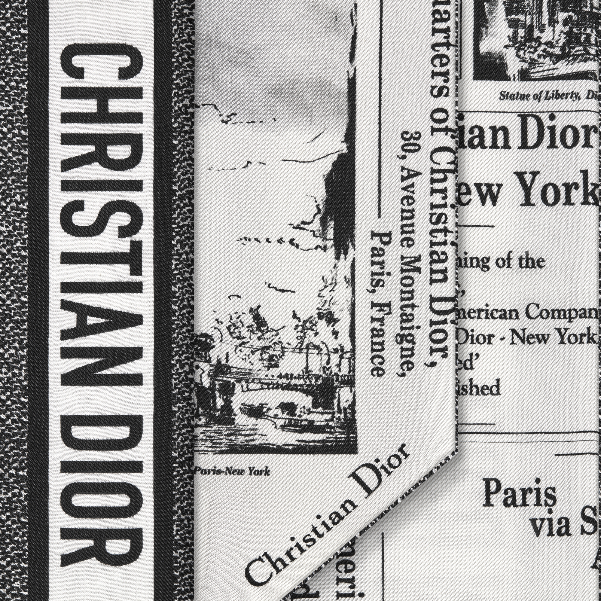 Mitzah Newspaper Twill de soie blanche et noire E09