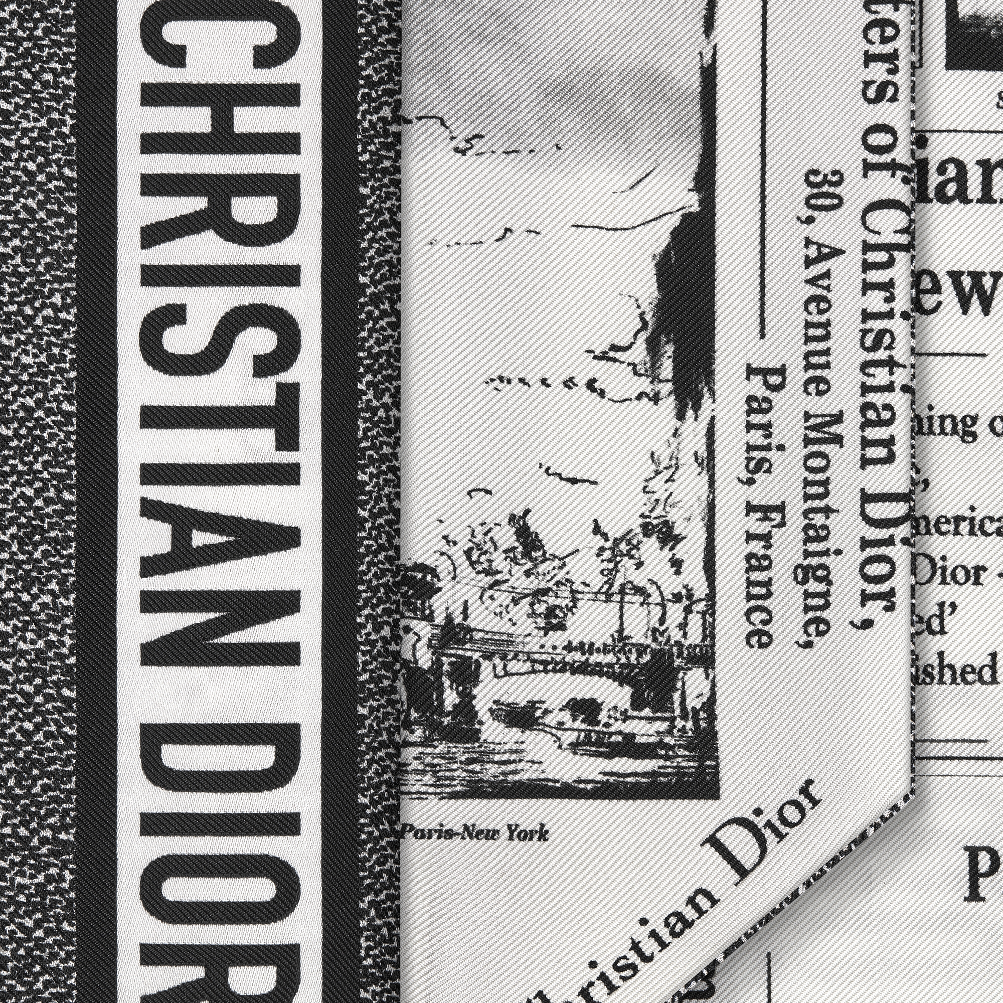 Newspaper Mitzah Scarf White and Black Silk Twill E09