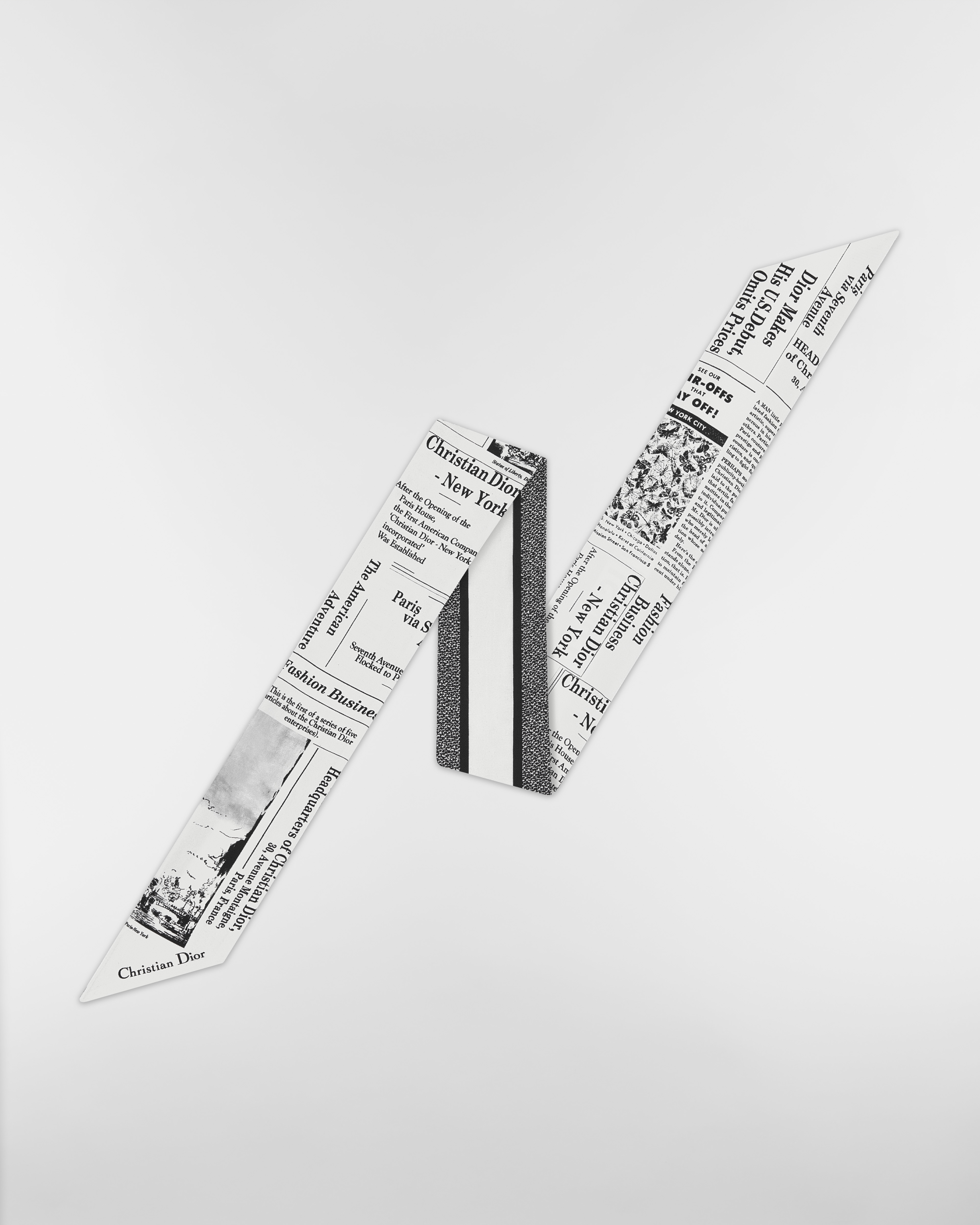 Mitzah-sjaal met Newspaper-print Witte en zwarte zijden keperstof E01