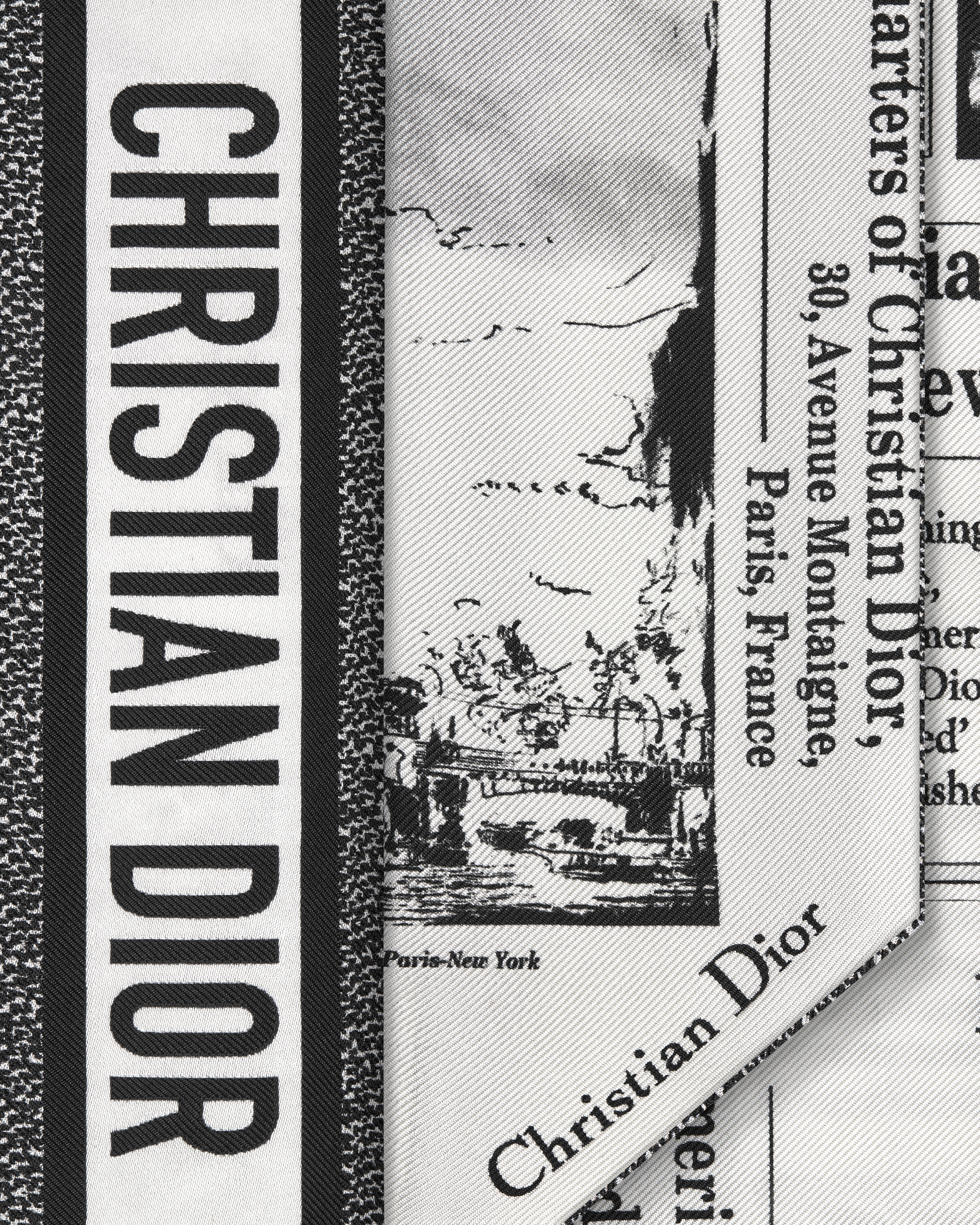 Newspaper Mitzah Scarf White and Black Silk Twill E09