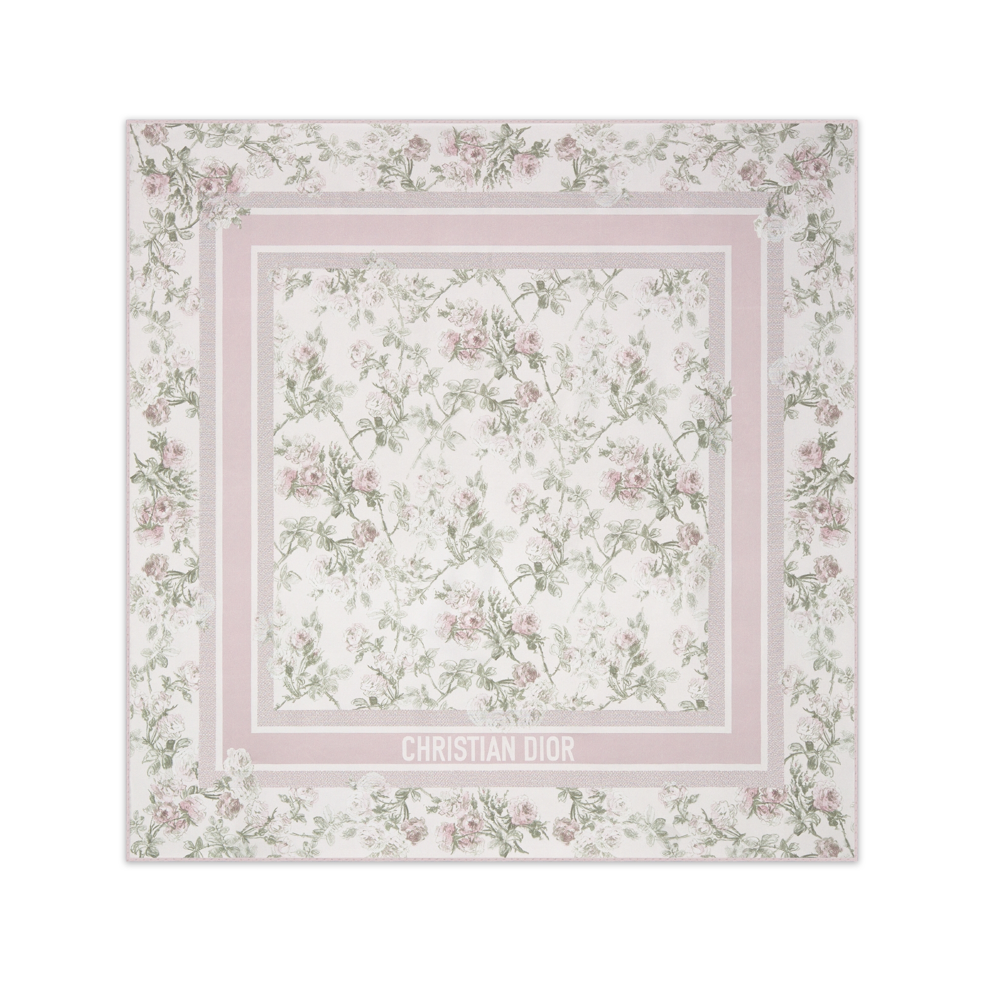 Rosier de Dior 90 Square Scarf White and Purple Silk Twill E01