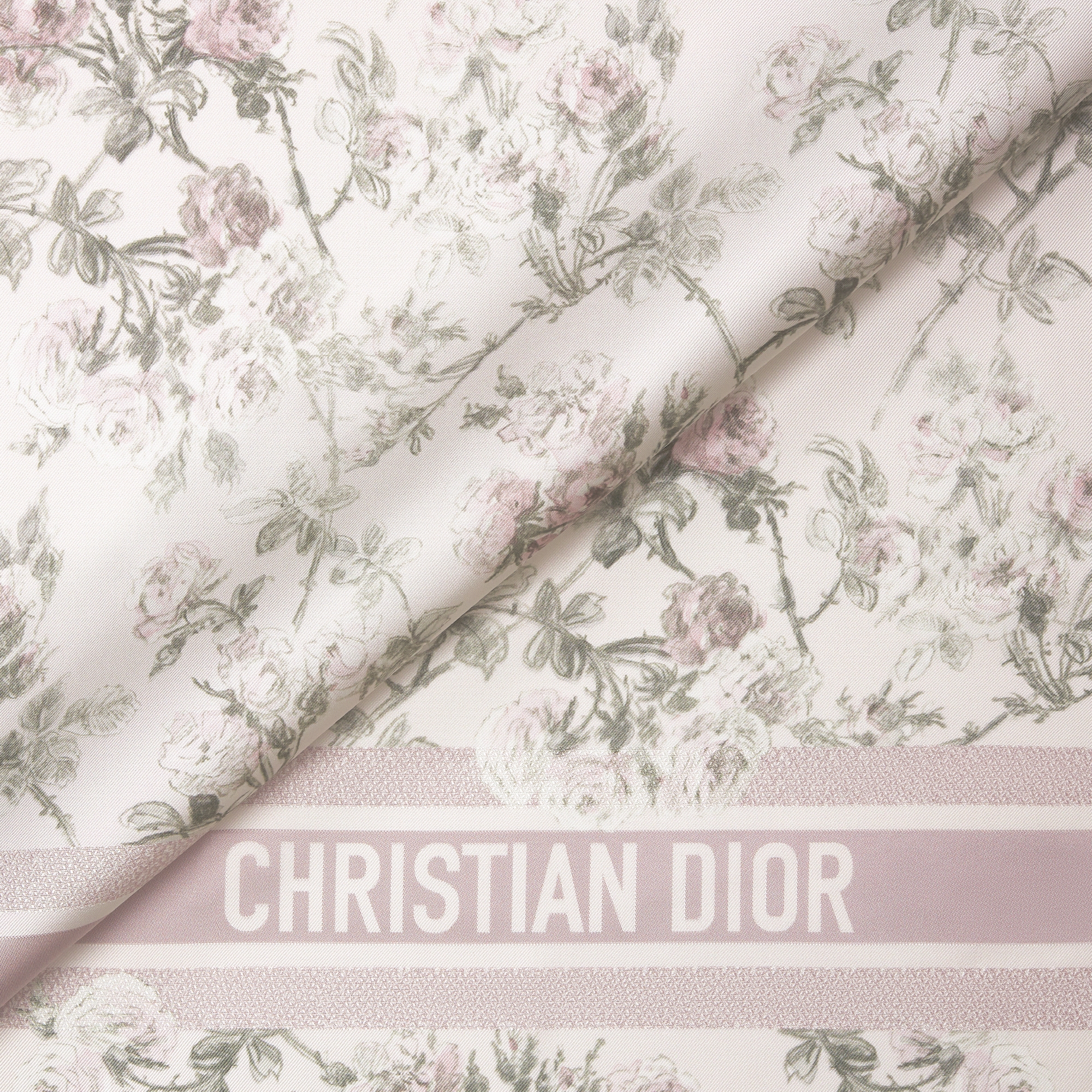 Rosier de Dior 90 Square Scarf White and Purple Silk Twill E09