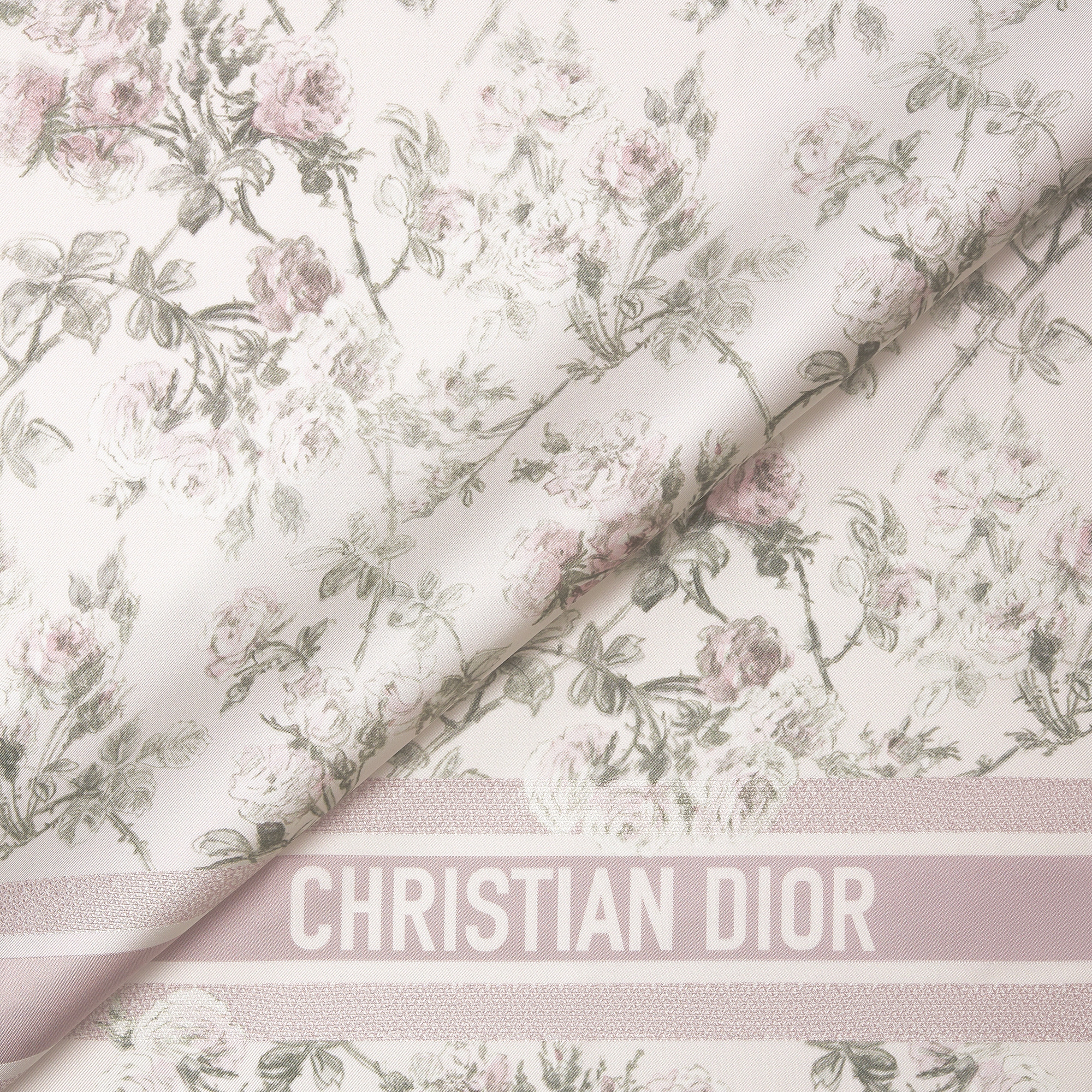 Rosier de Dior 90 Square Scarf White and Purple Silk Twill E09