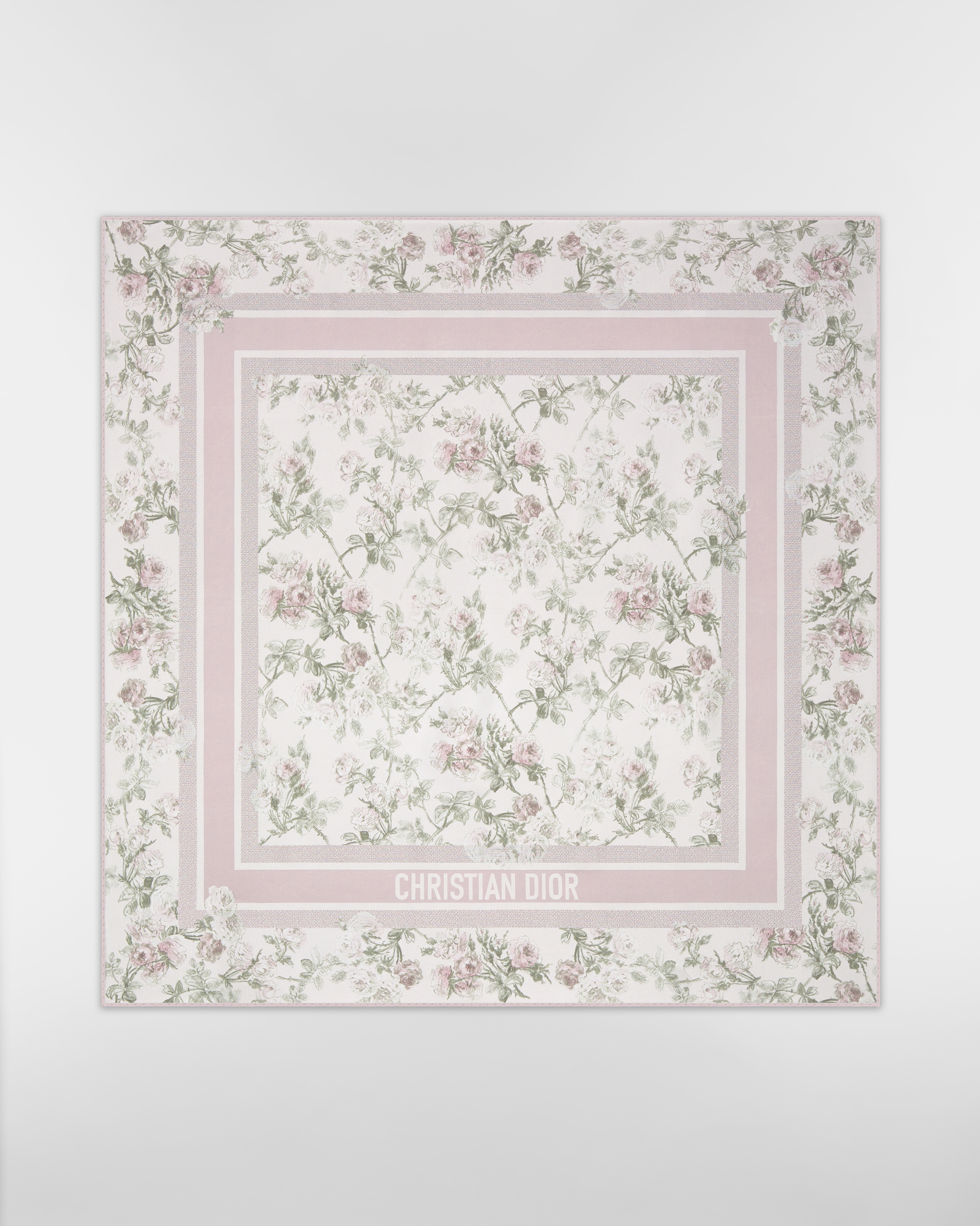 Rosier de Dior 90 Square Scarf White and Purple Silk Twill E01