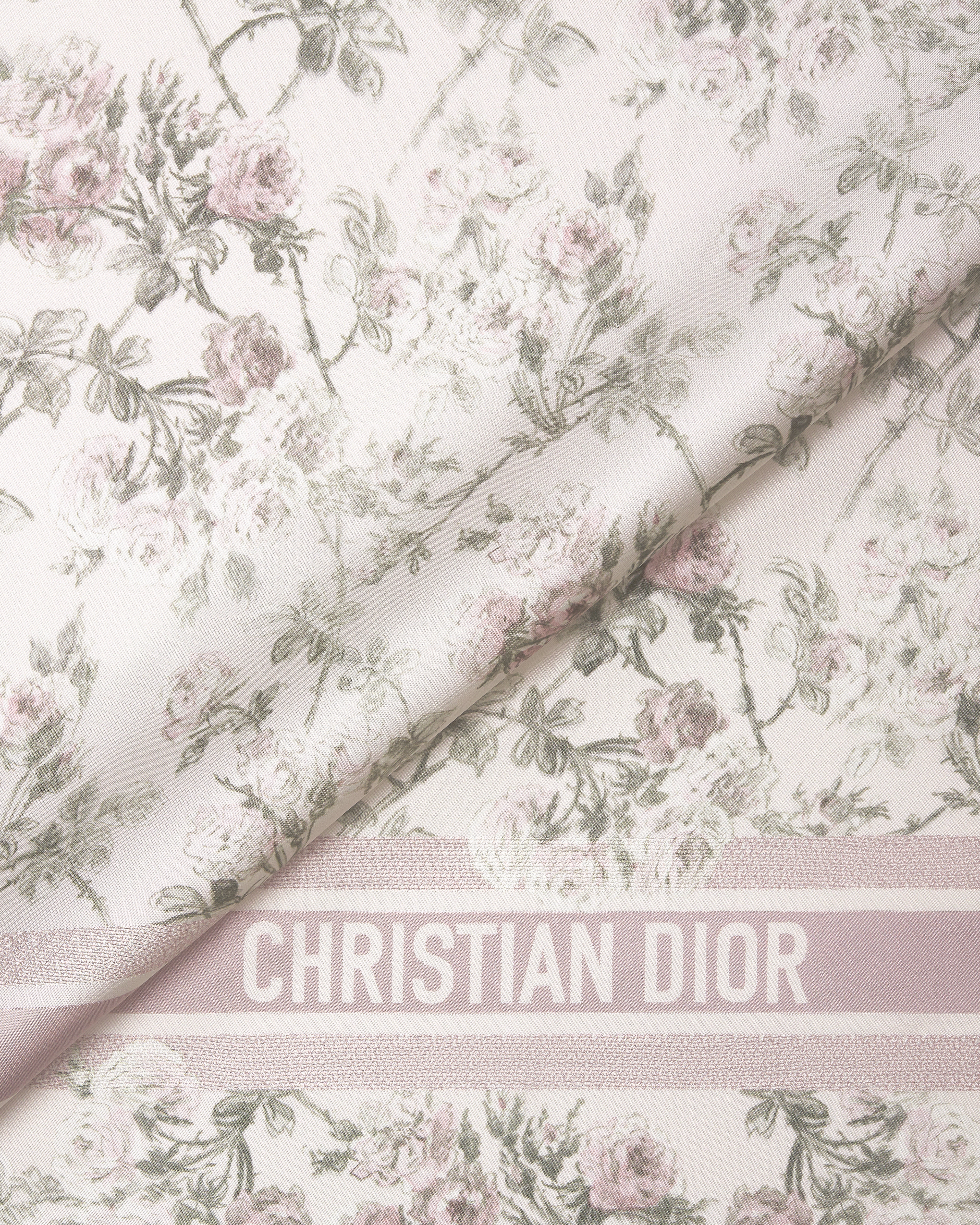 Rosier de Dior 90 스퀘어 스카프 화이트 & 바이올렛 실크 트윌 E09