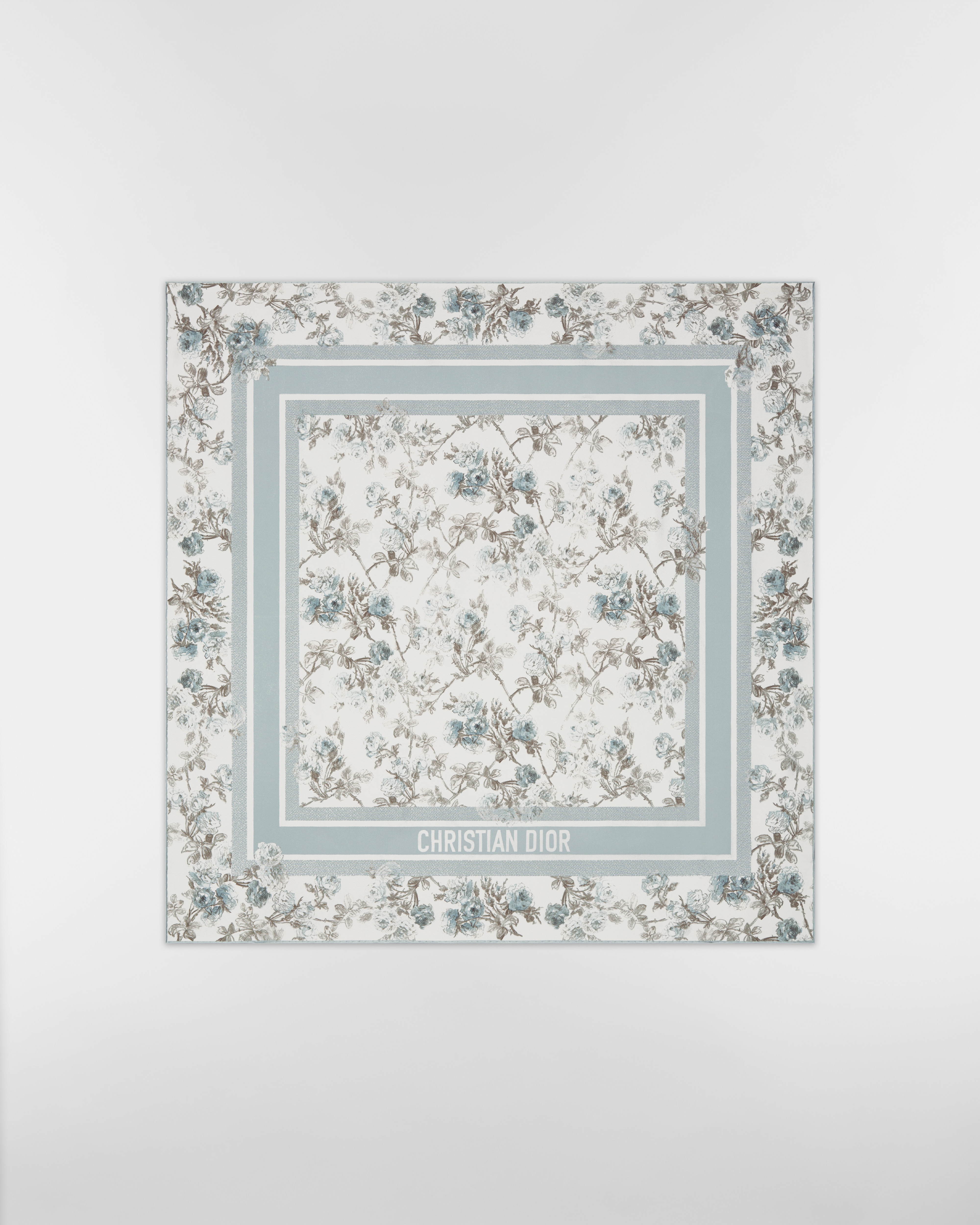 Rosier de Dior 90 스퀘어 스카프 화이트 & 아주르 블루 실크 트윌 E01