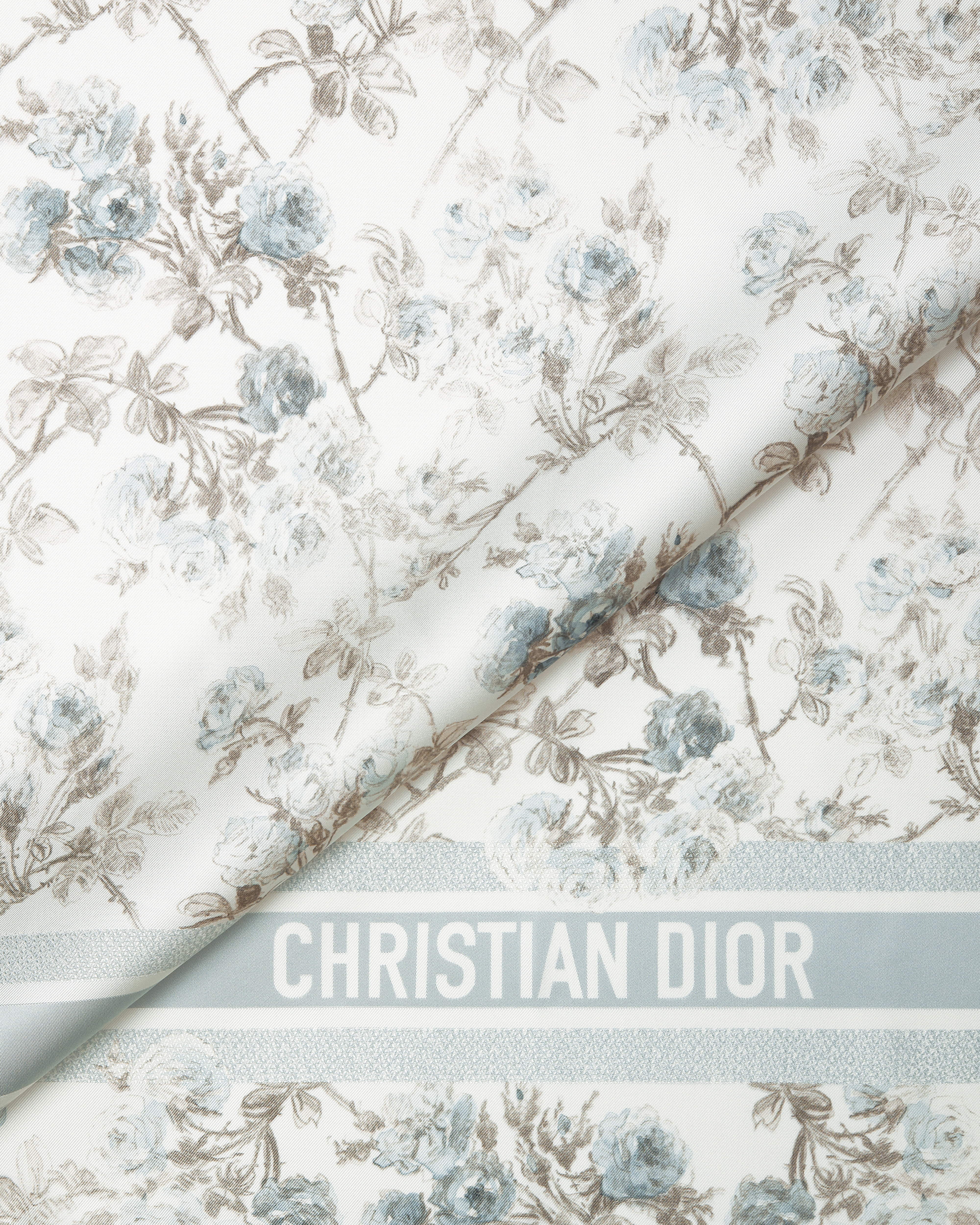 Lenço 90 Rosier de Dior Twill de seda branco e azul-azure E09