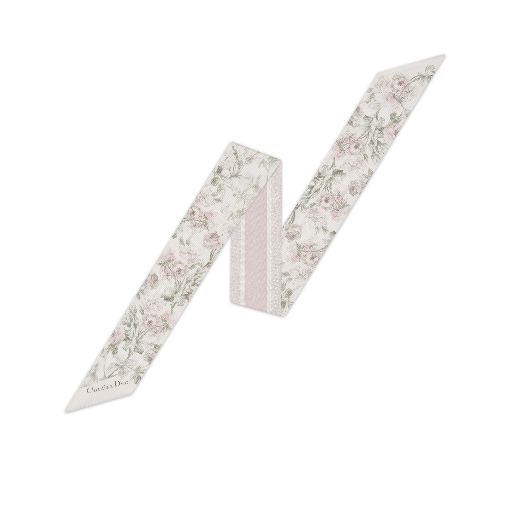 Rosier de Dior Mitzah Scarf White and Purple Silk Twill E01