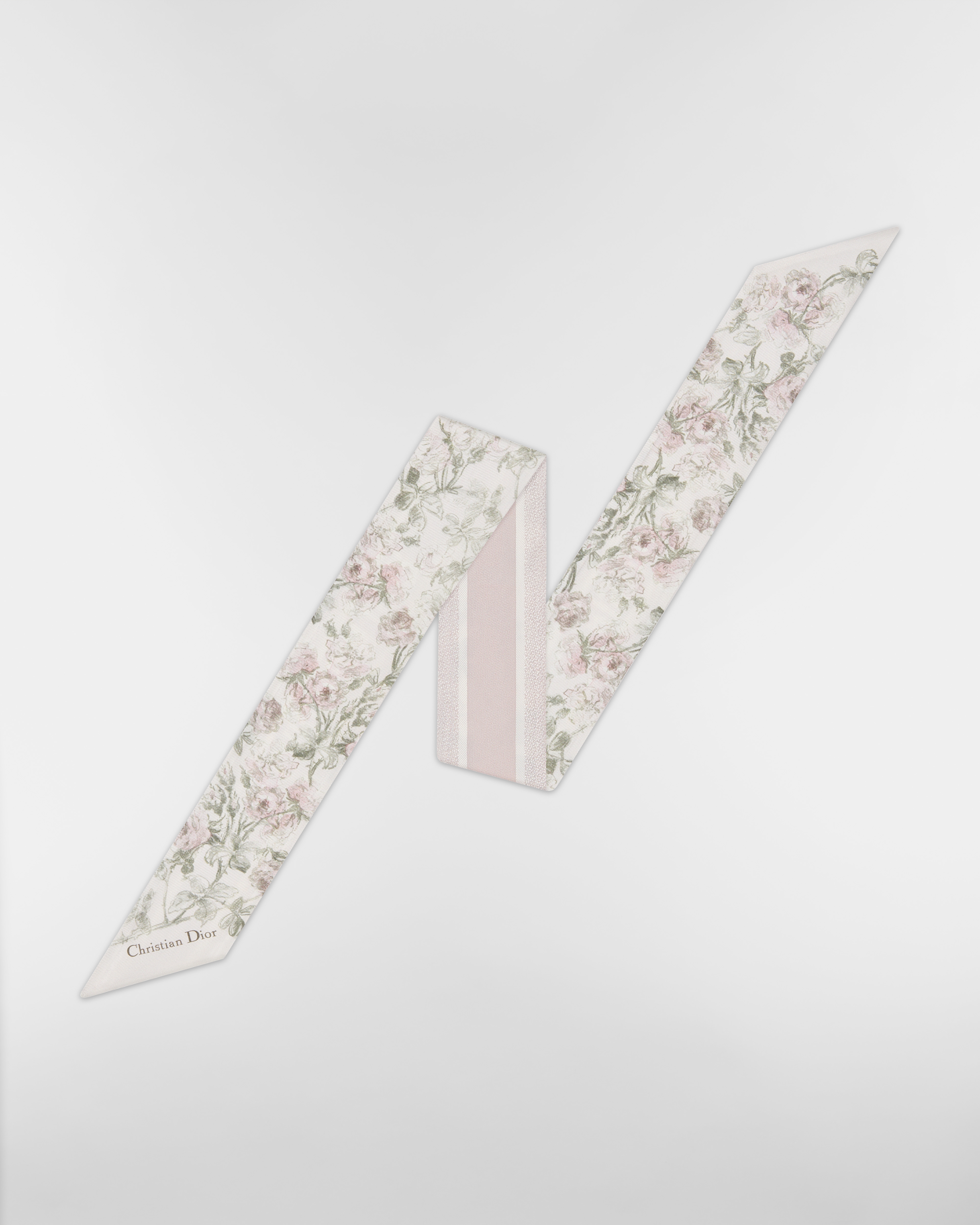 Rosier de Dior Mitzah Scarf White and Purple Silk Twill E01