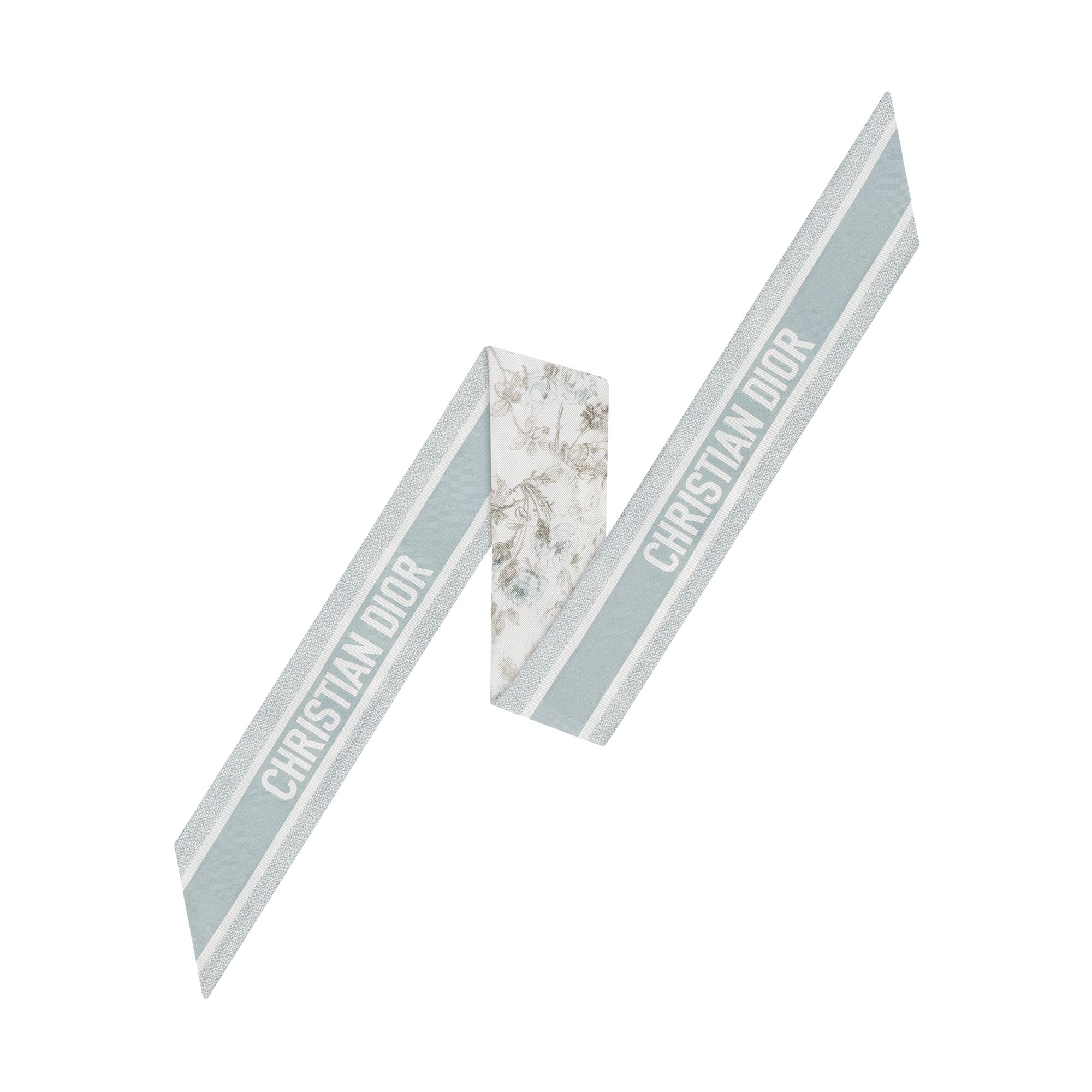 Rosier de Dior Mitzah Scarf White and Azure Blue Silk Twill E08