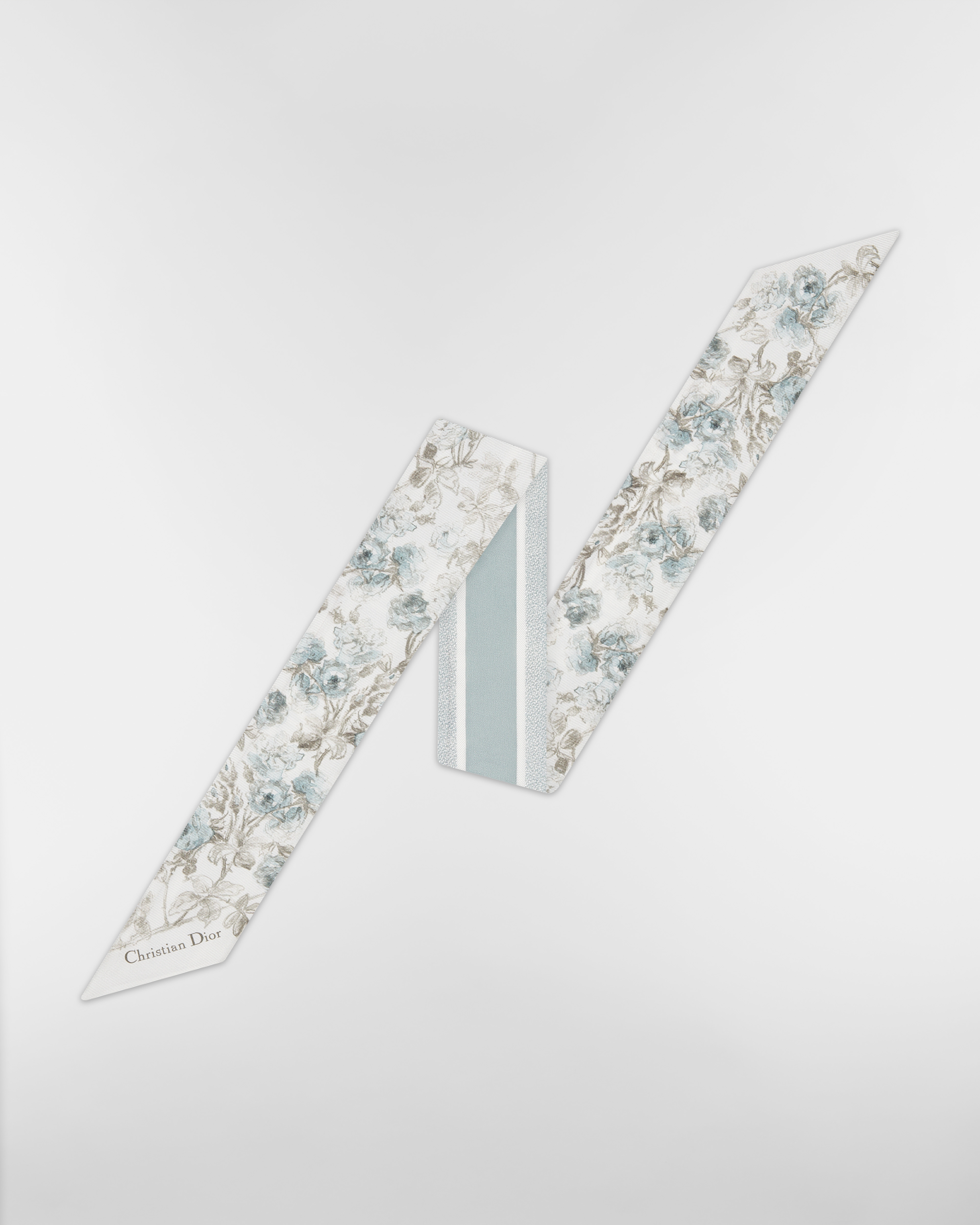Rosier de Dior Mitzah Scarf White and Azure Blue Silk Twill E01