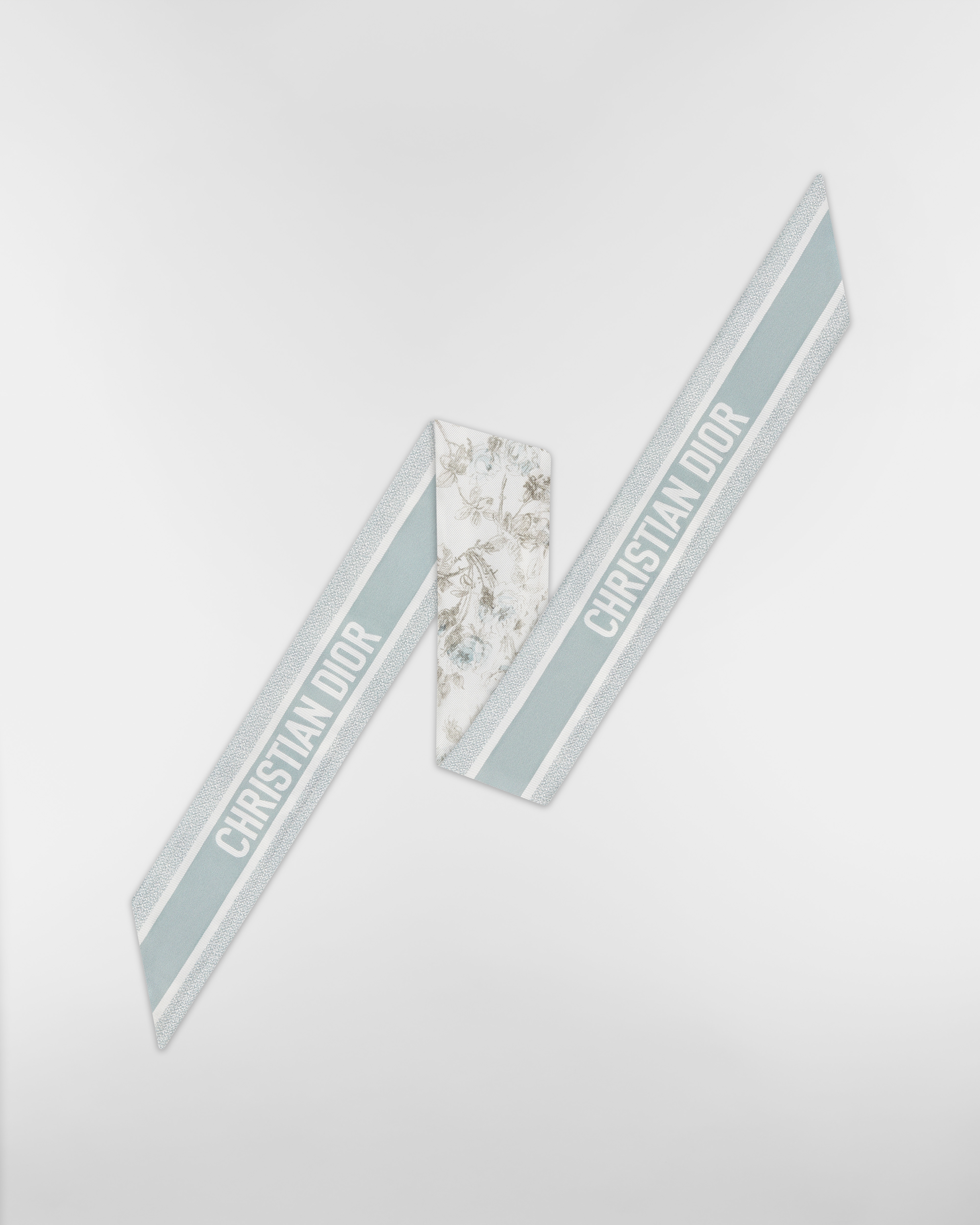 Rosier de Dior Mitzah Scarf White and Azure Blue Silk Twill E08