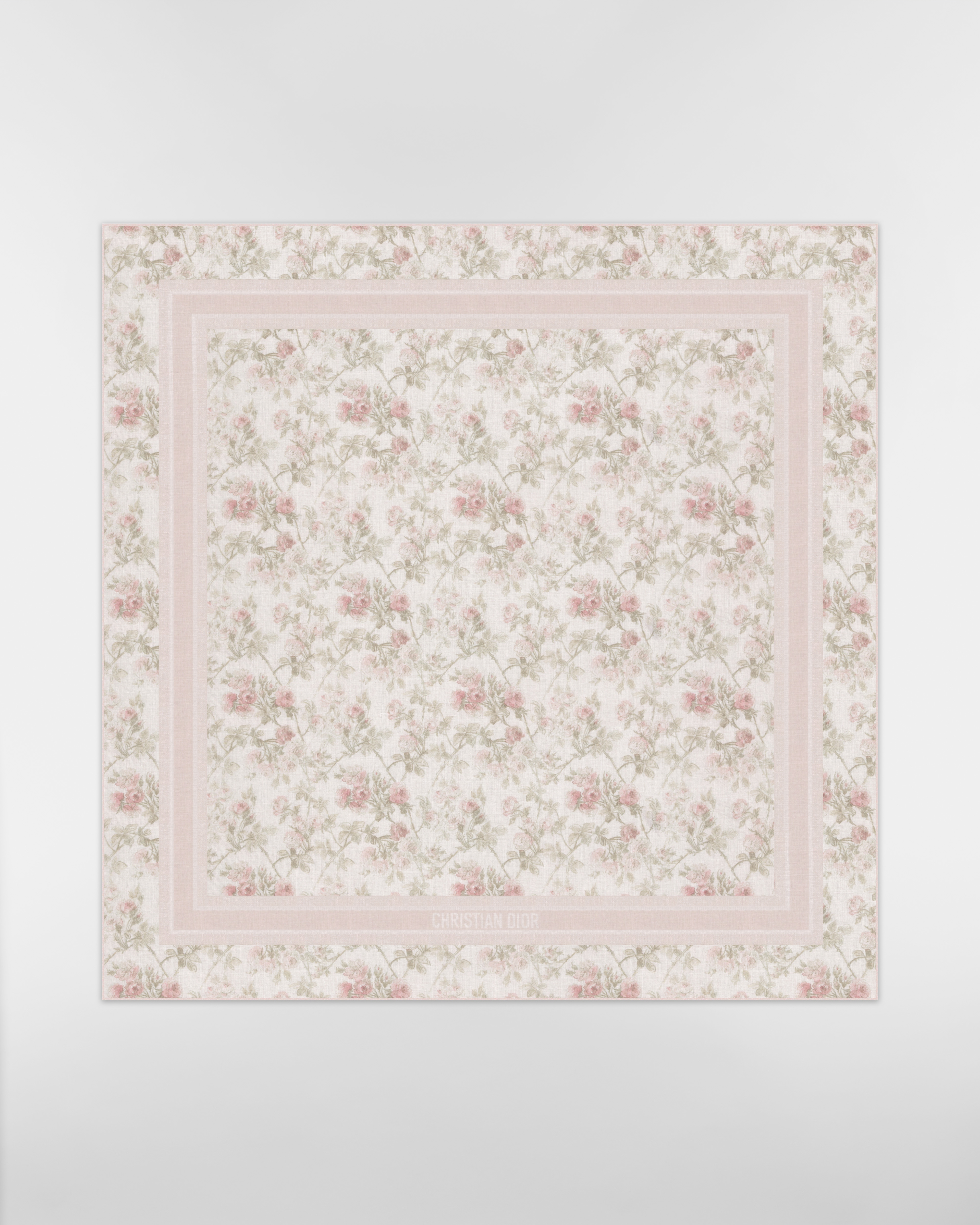 Dior 印花披肩 白色和粉色山羊绒面料 Rosier de Dior 图案 E01