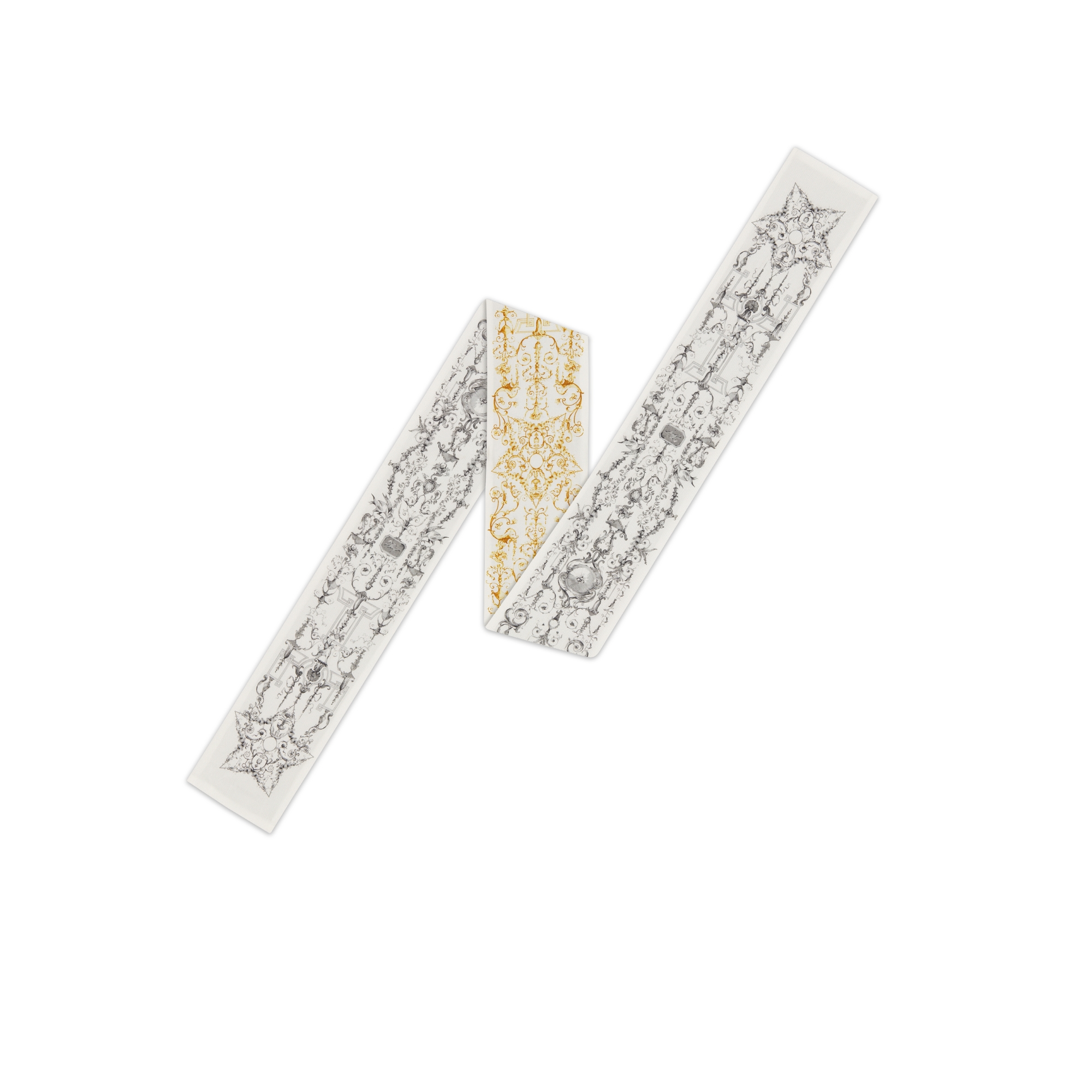 Dioresque Stella 加大 Mitzah 絲巾 白色、金色和灰色絲綢斜紋布 E08