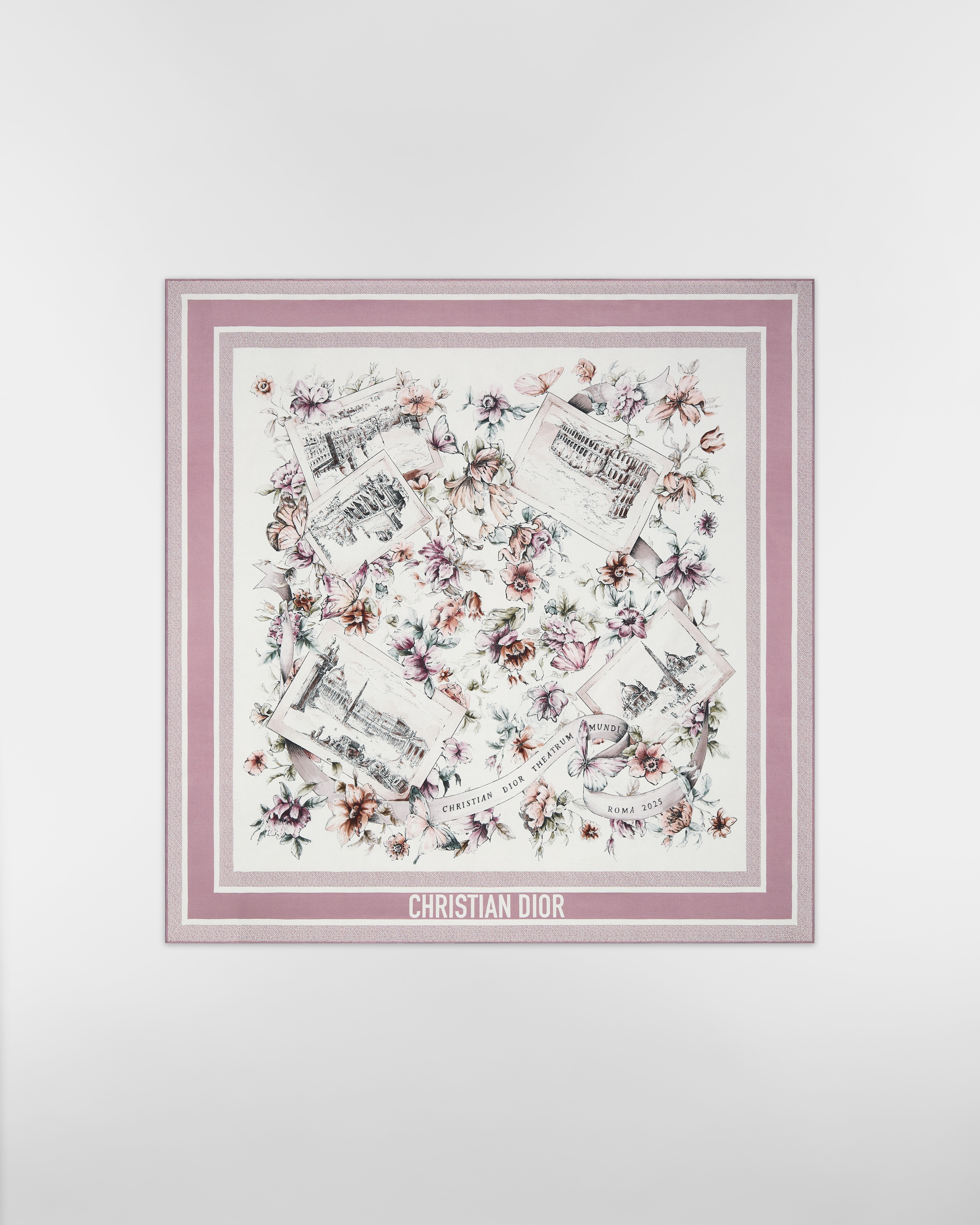 Souvenir de Rome 90 스퀘어 스카프 화이트 & 바이올렛 실크 트윌 E01