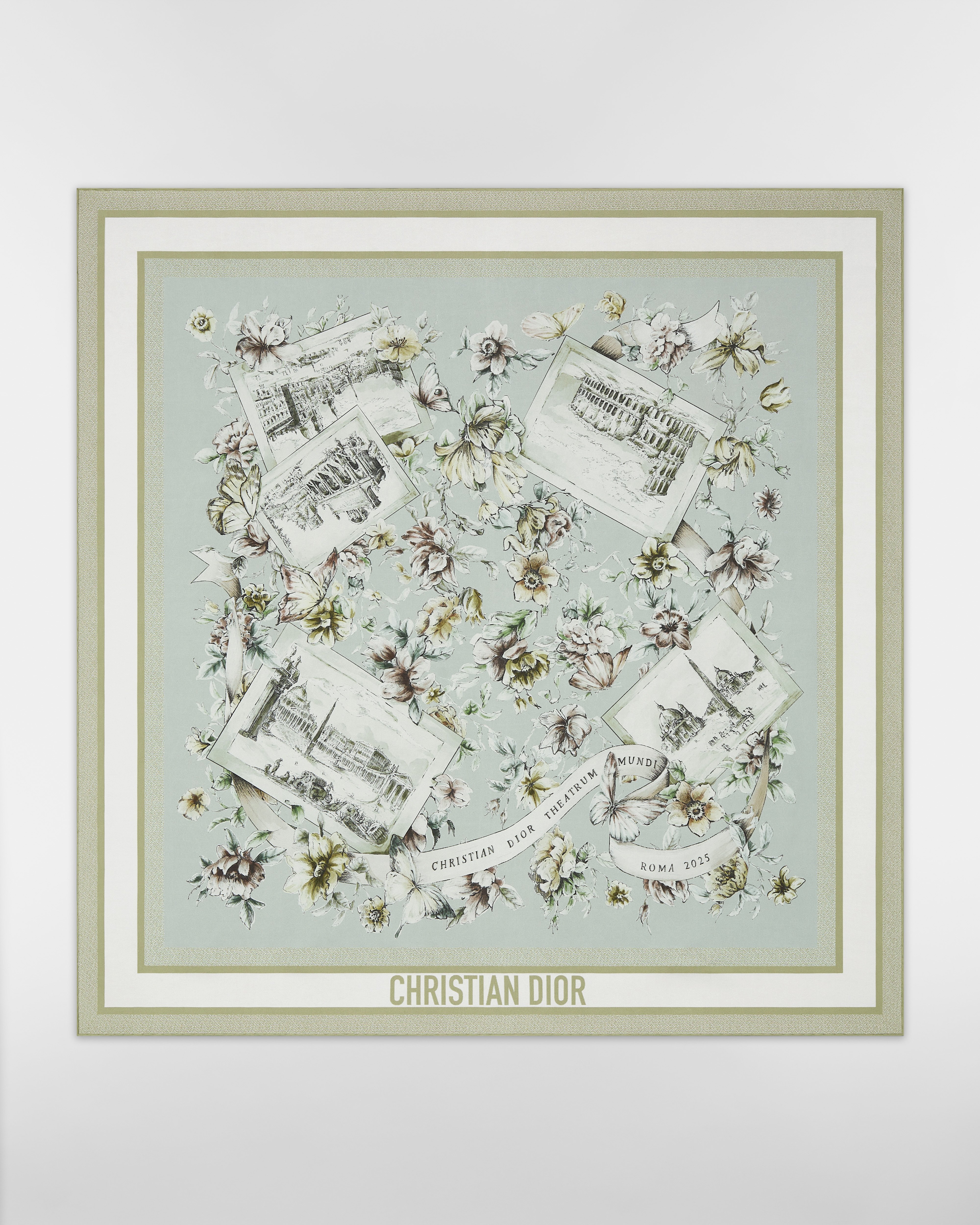 Carré 90 Souvenir de Rome Twill de soie vert multicolore