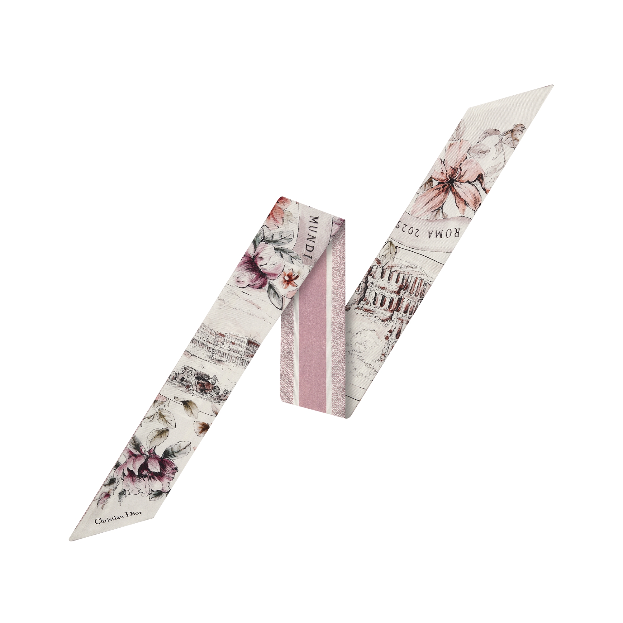 Souvenir de Rome Mitzah Scarf White and Purple Multicolor Silk Twill E01