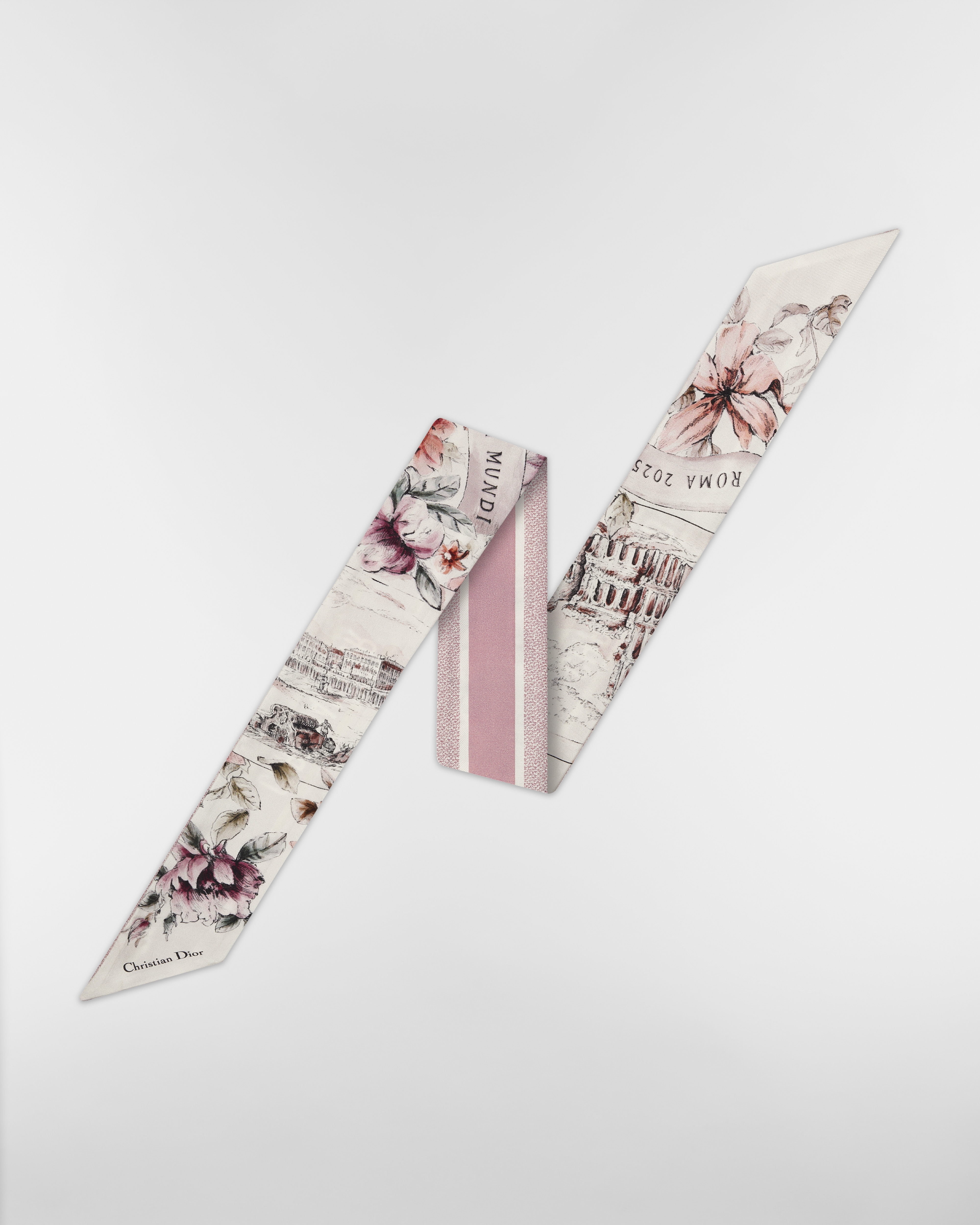 Mitzah Souvenir de Rome Twill de seda multicolorido nas cores branca e roxa E01