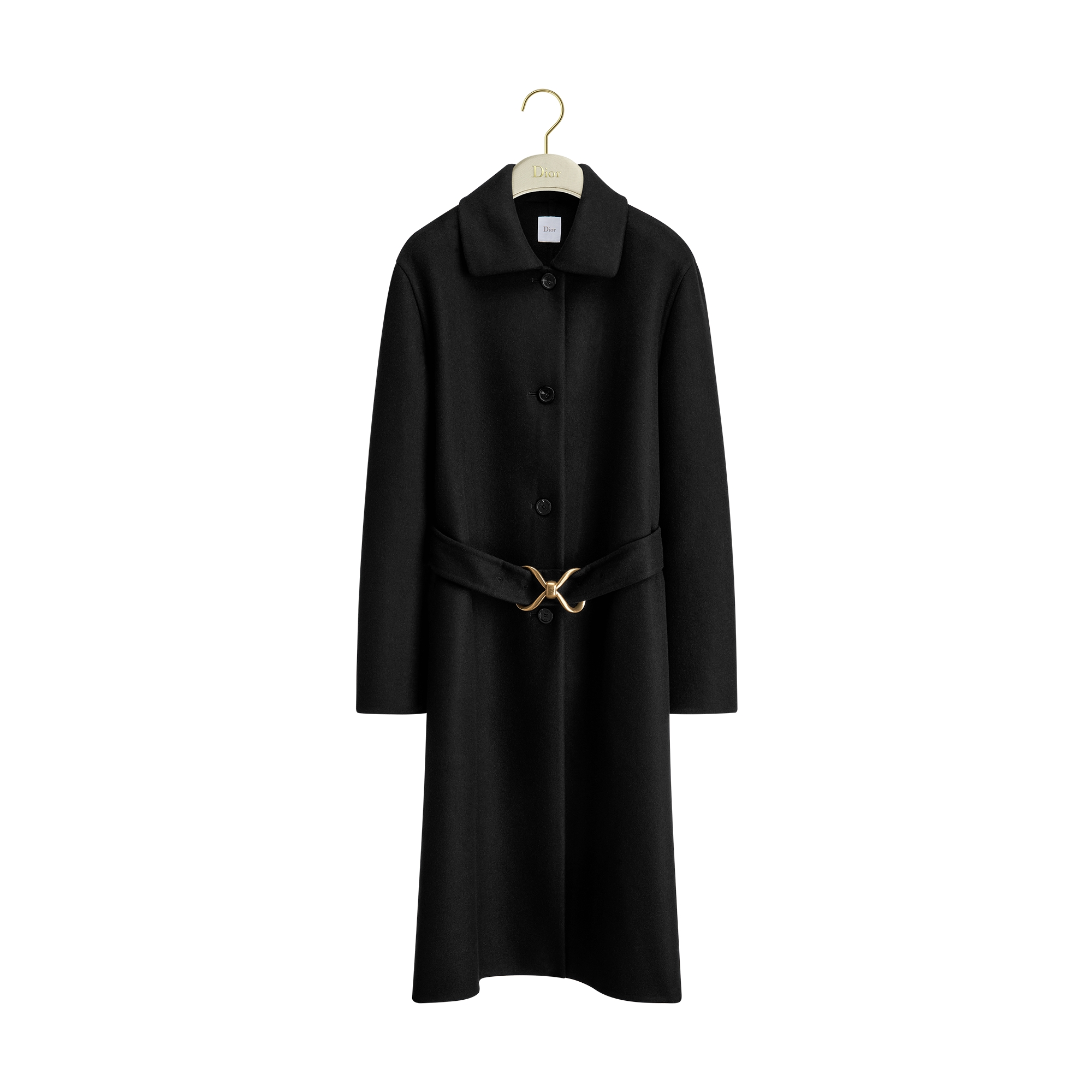 Coat with Belt Black Double-Faced Wool Blend | DIOR