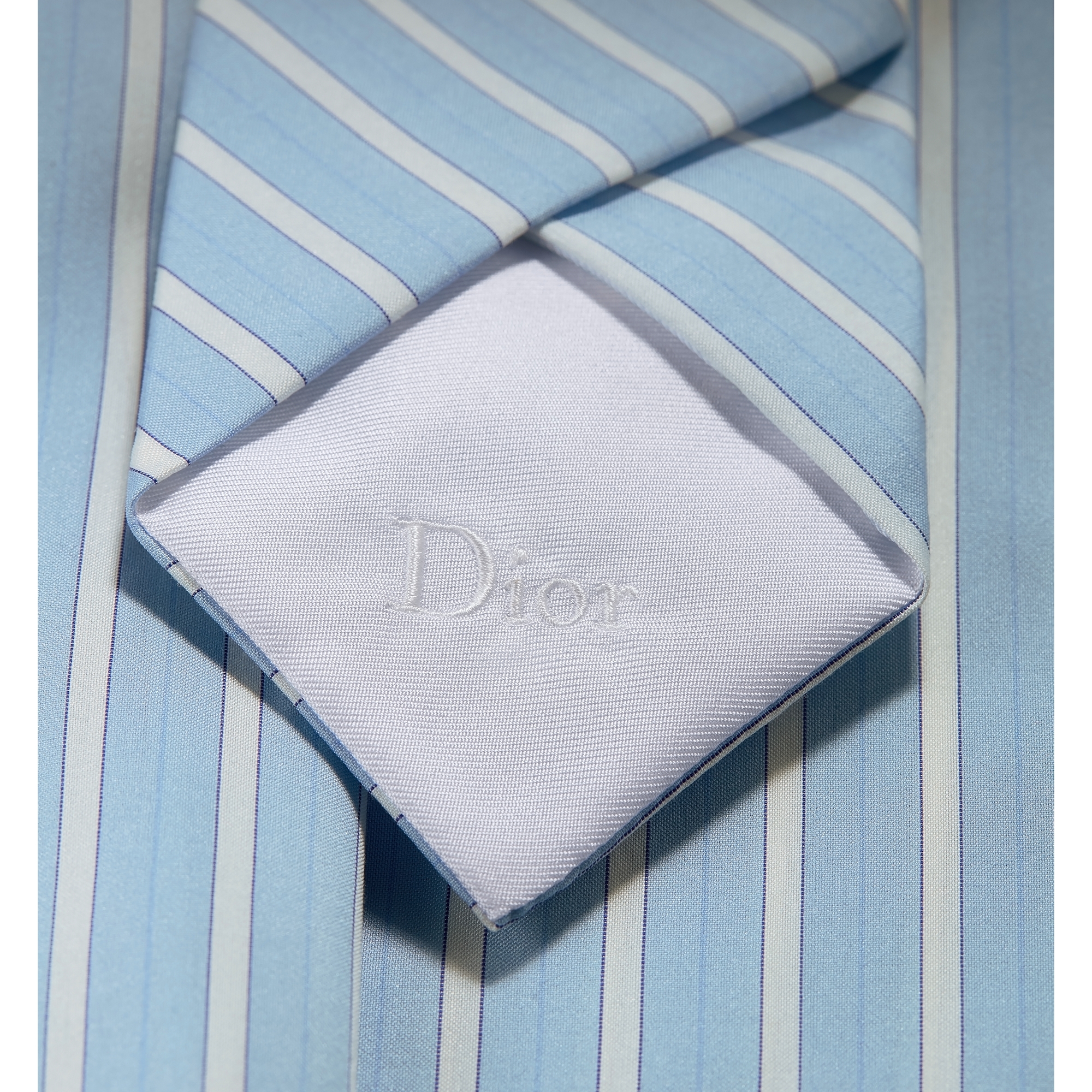 Blouse with Tie-Effect Neckline Blue and White D-Stripes Silk E09