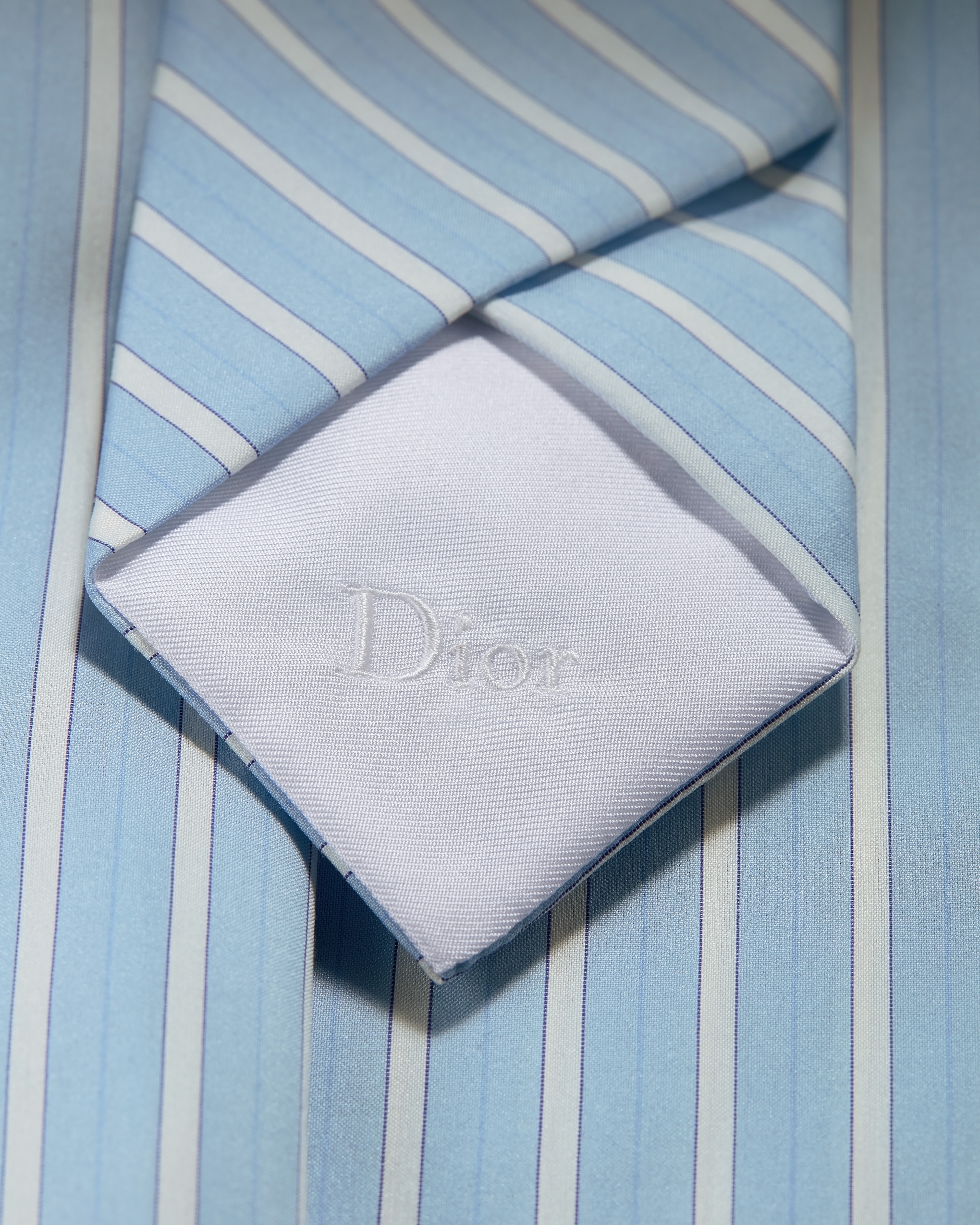 Blouse with Tie-Effect Neckline Blue and White D-Stripes Silk E09