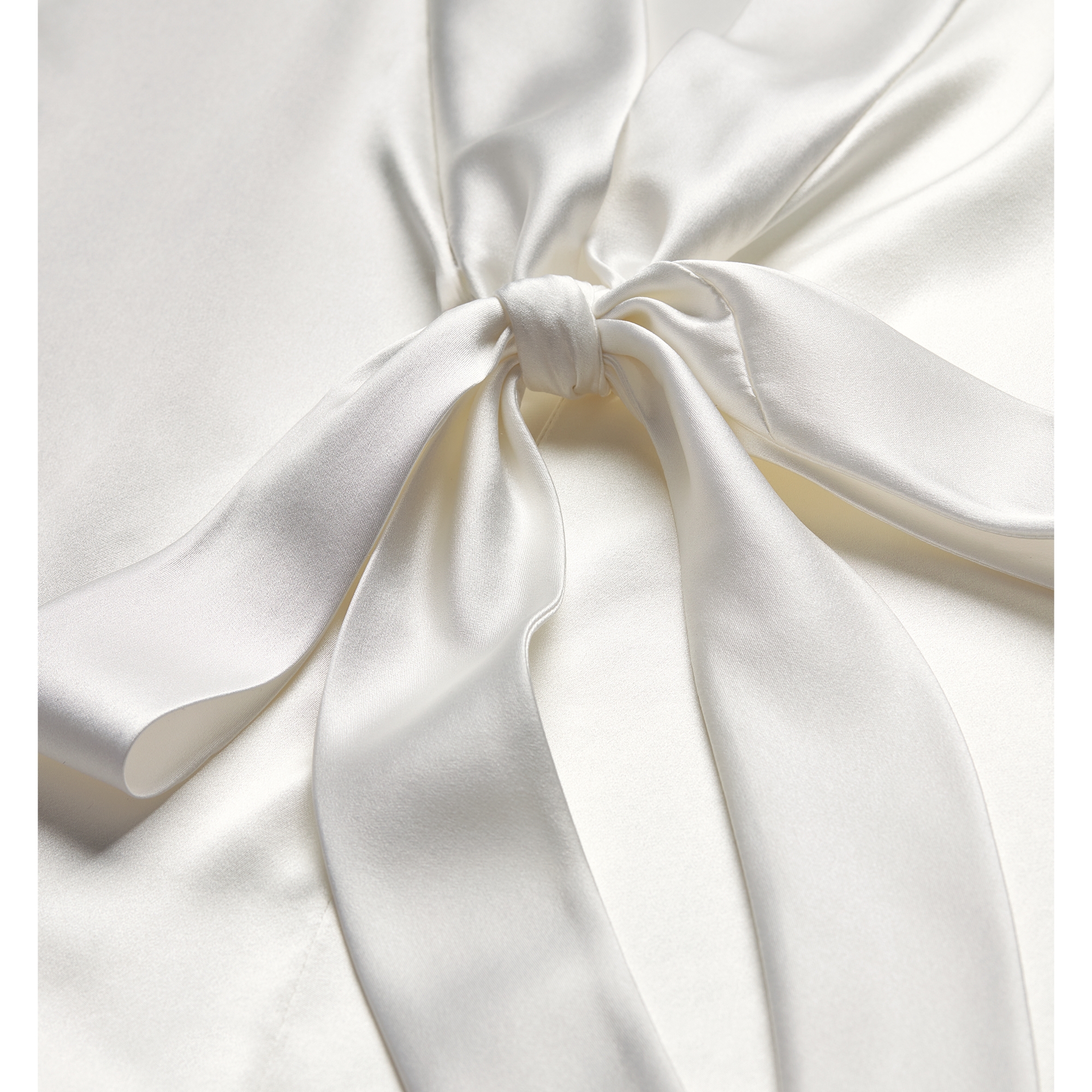 Blouse with Rear Tie White Silk Twill E09