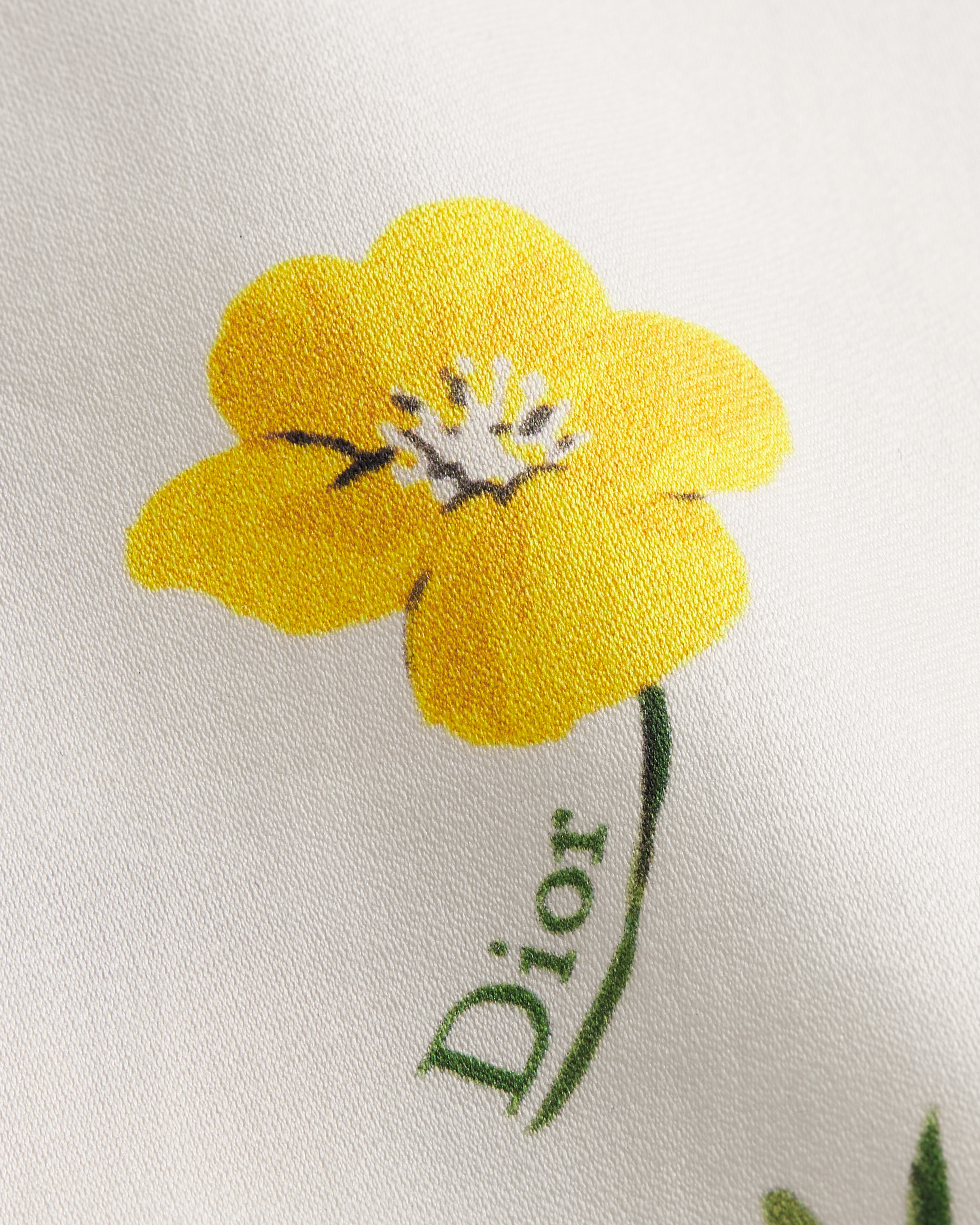 Blouse à plastron Popeline de coton blanc à motif Dior Buttercup jaune et vert E11