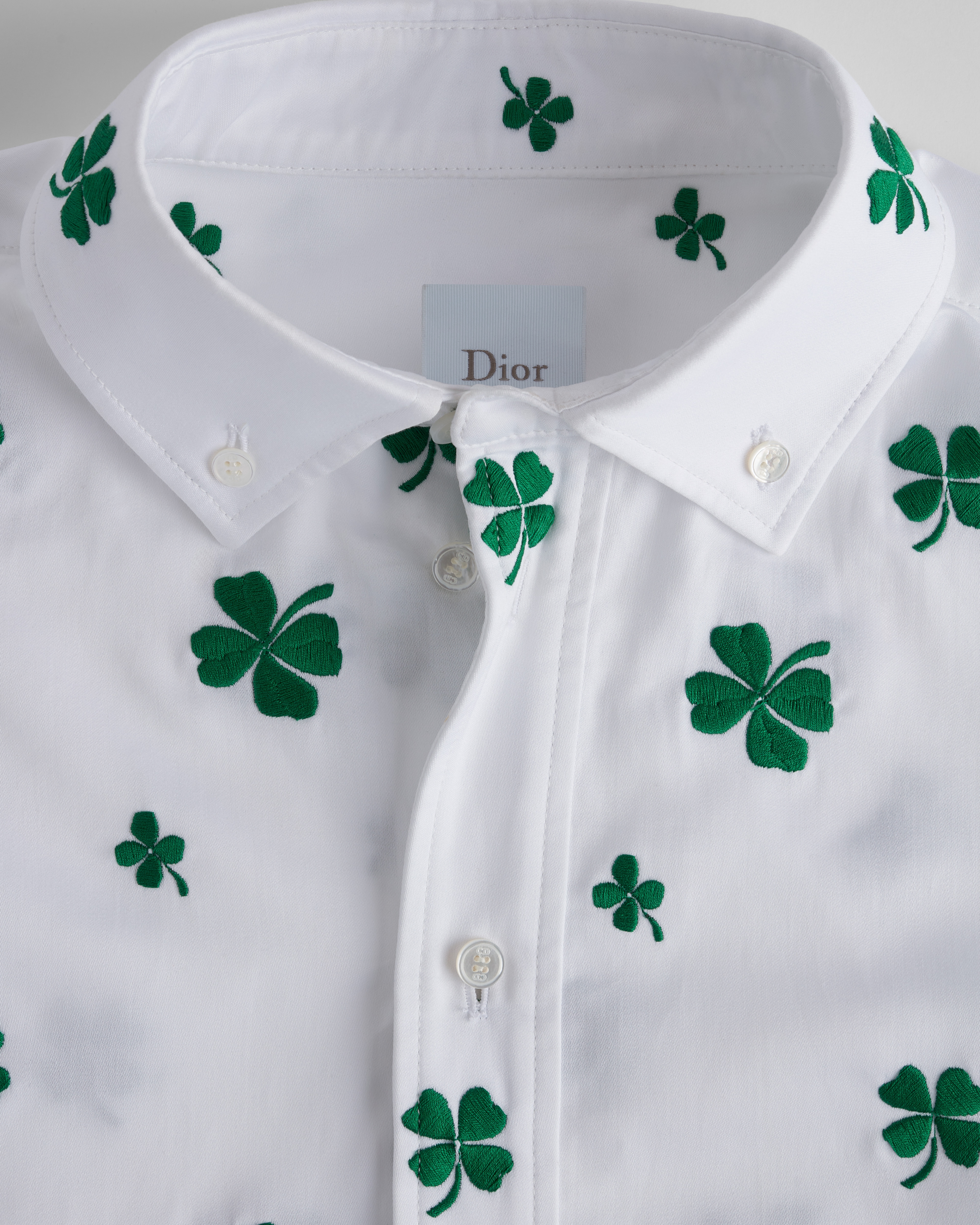 Blouse brodée Popeline de coton mélangé blanc à motif Dior Clover vert E09