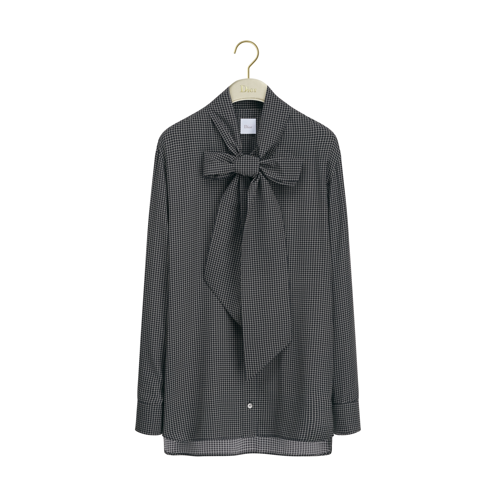 Blouse with Tied Collar Black and Beige Check'n'Dior Silk | DIOR