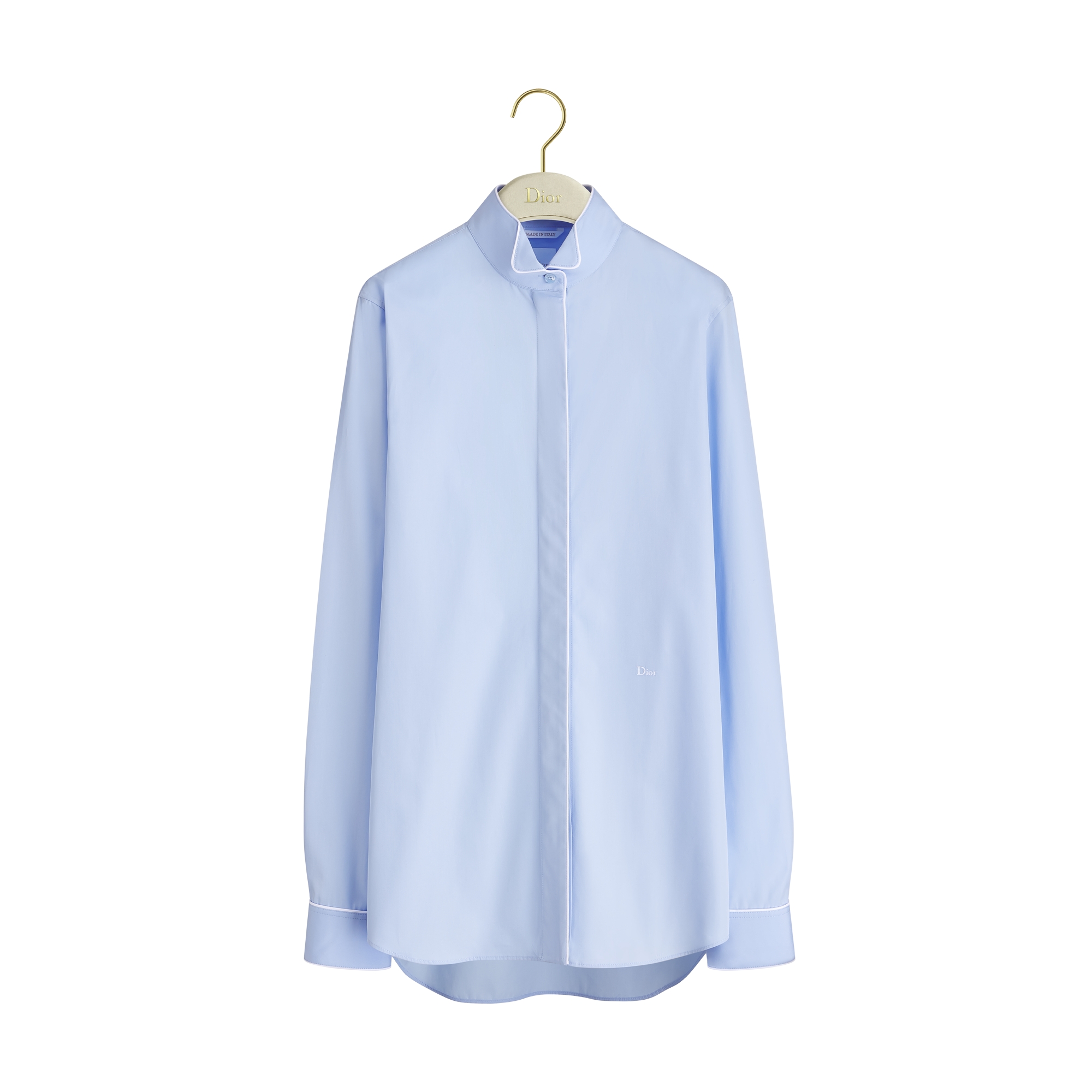 Wing-Collar Blouse Blue Cotton Poplin E01