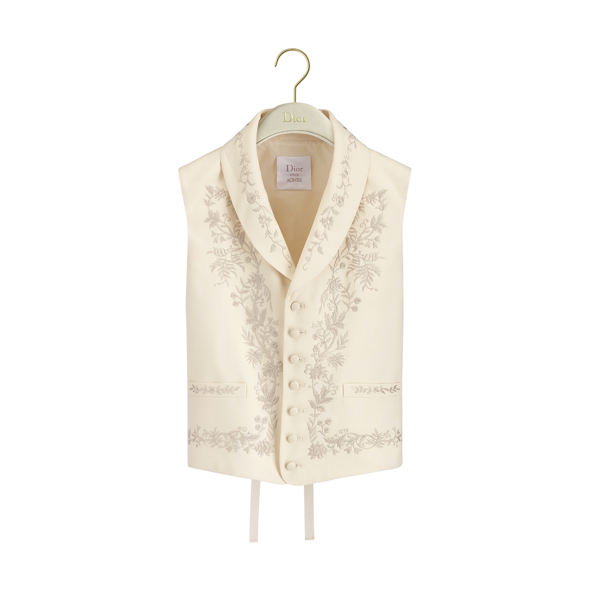 Embroidered Vest Ecru Silk E01