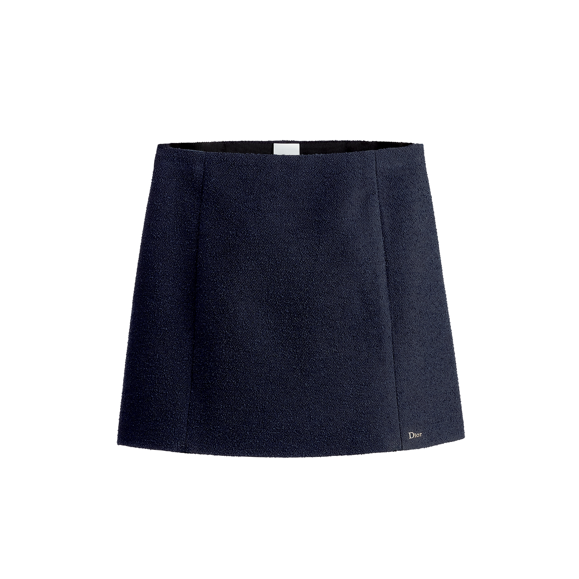 Flared Miniskirt Navy Blue Virgin Wool-Cotton-Blend Bouclé E01
