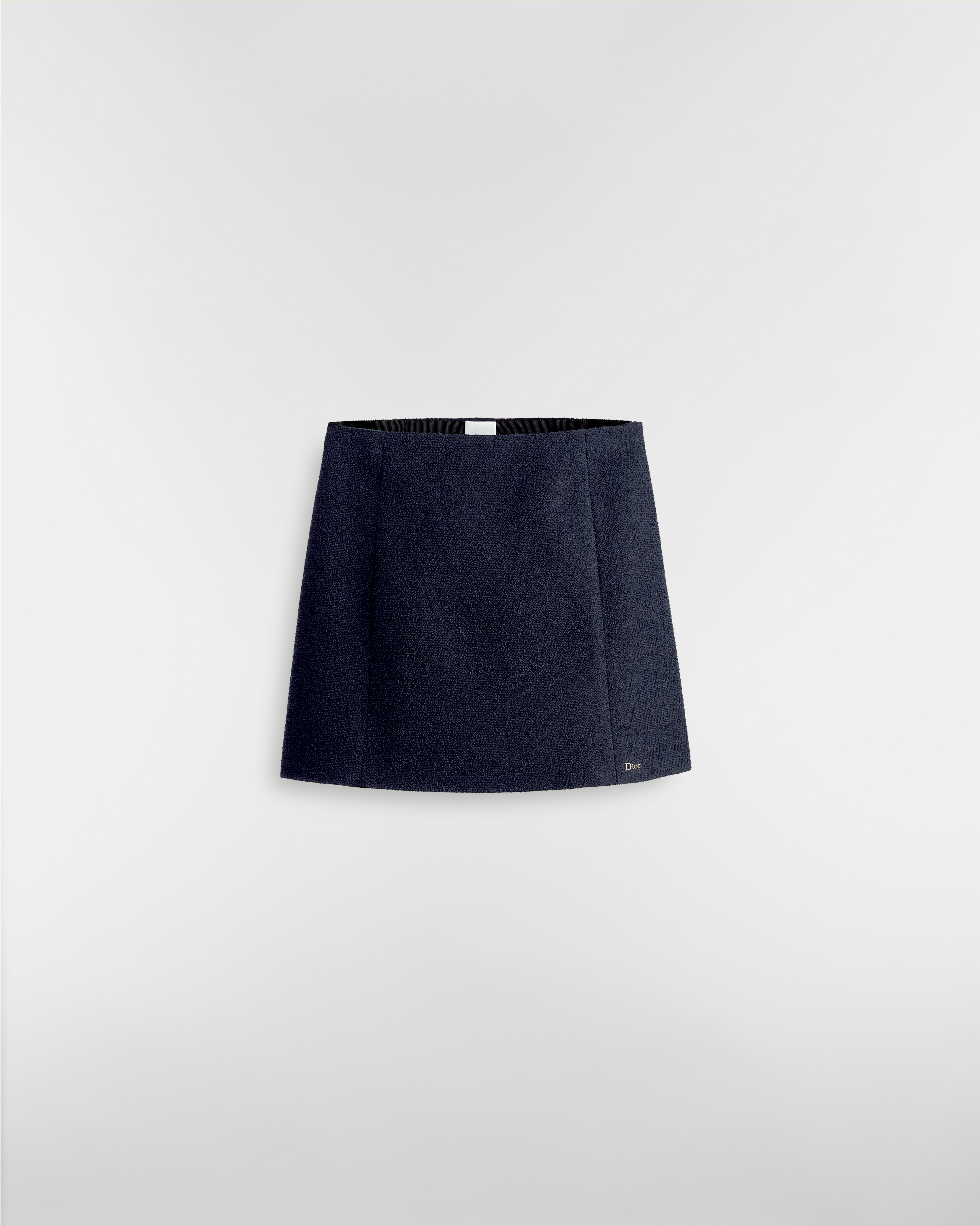 Flared Miniskirt Navy Blue Virgin Wool-Cotton-Blend Bouclé E01