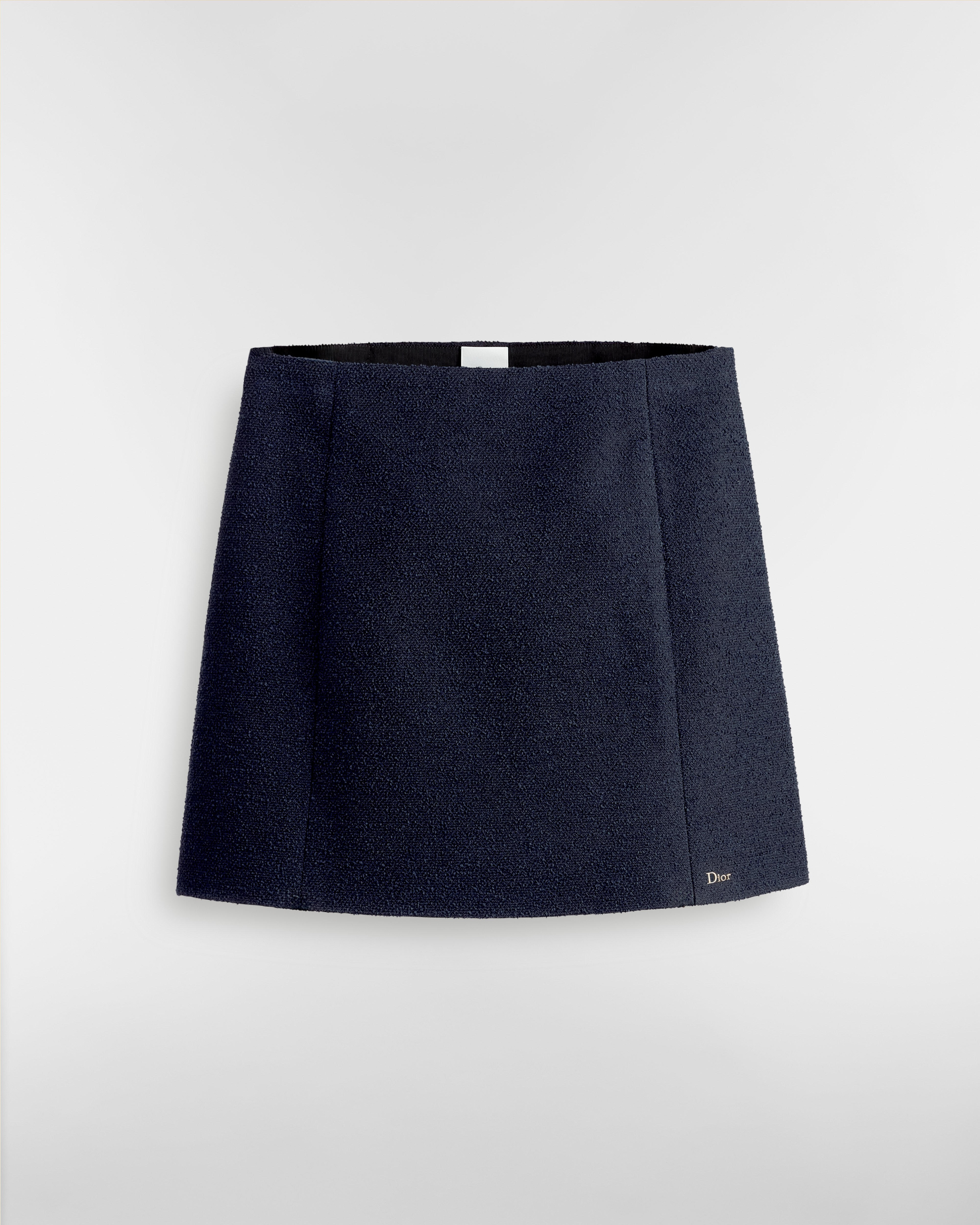 Flared Miniskirt Navy Blue Virgin Wool-Cotton-Blend Bouclé