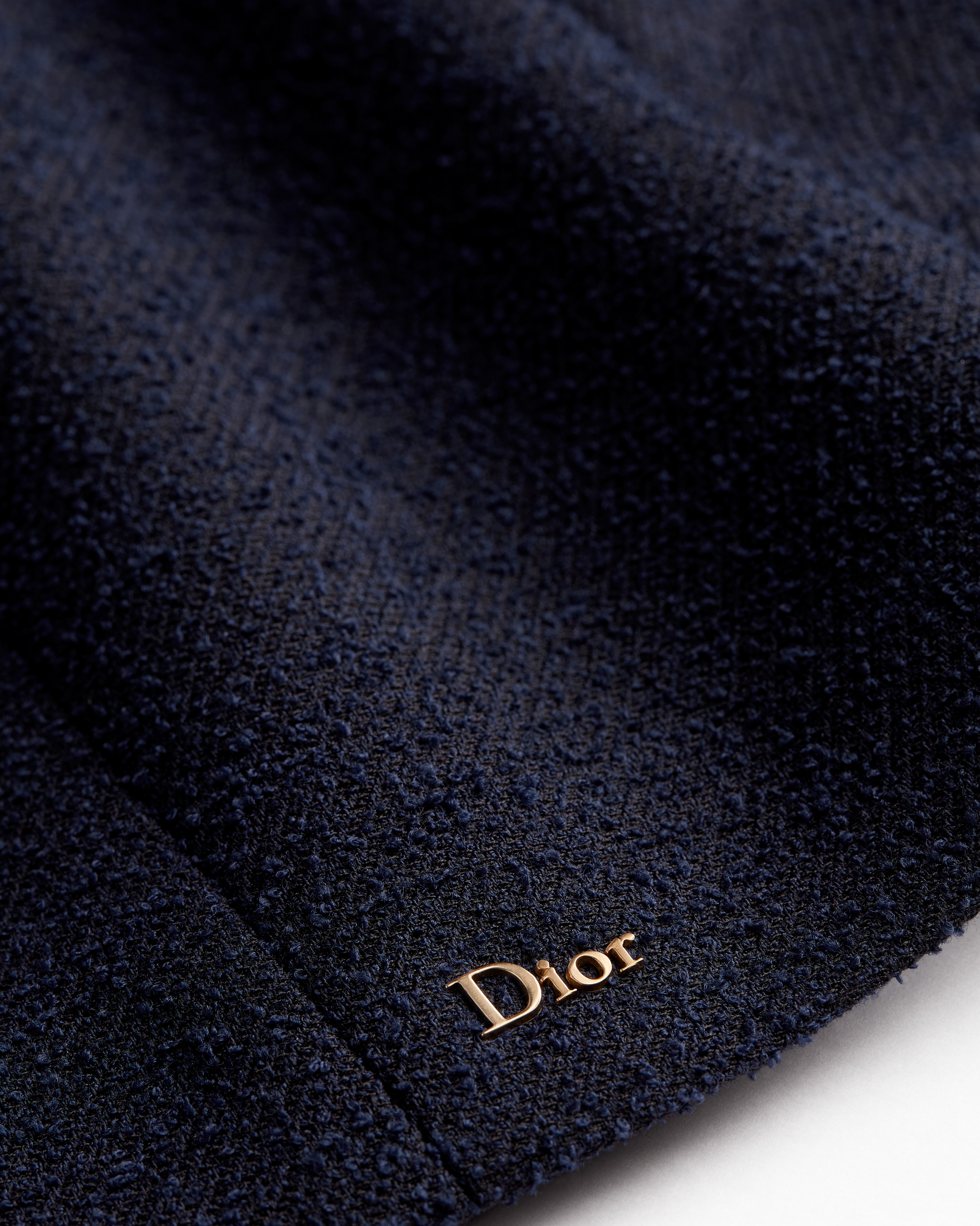 Flared Miniskirt Navy Blue Virgin Wool-Cotton-Blend Bouclé E10