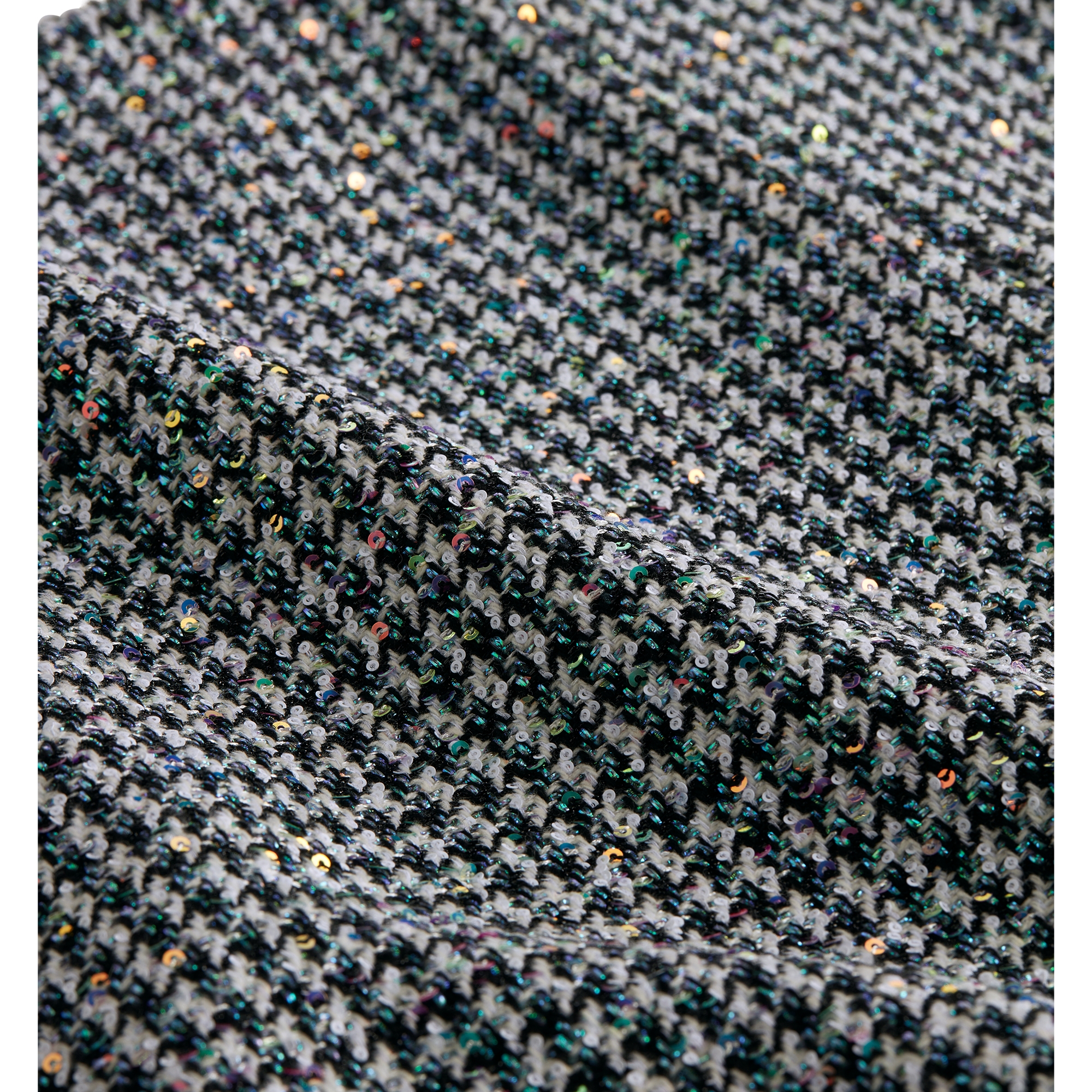 Flared Miniskirt Black and White Houndstooth Virgin Wool Blend with Multicolor Sequins E09