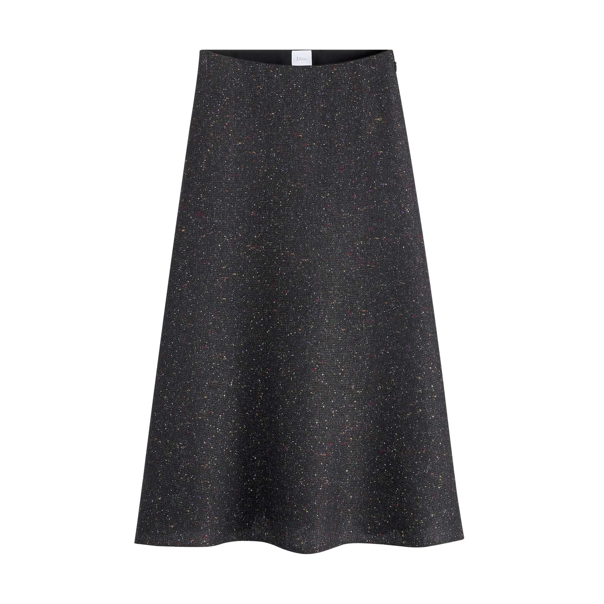  Tweed de soie et laine vierge mélangées noir brodé de sequins multicolores