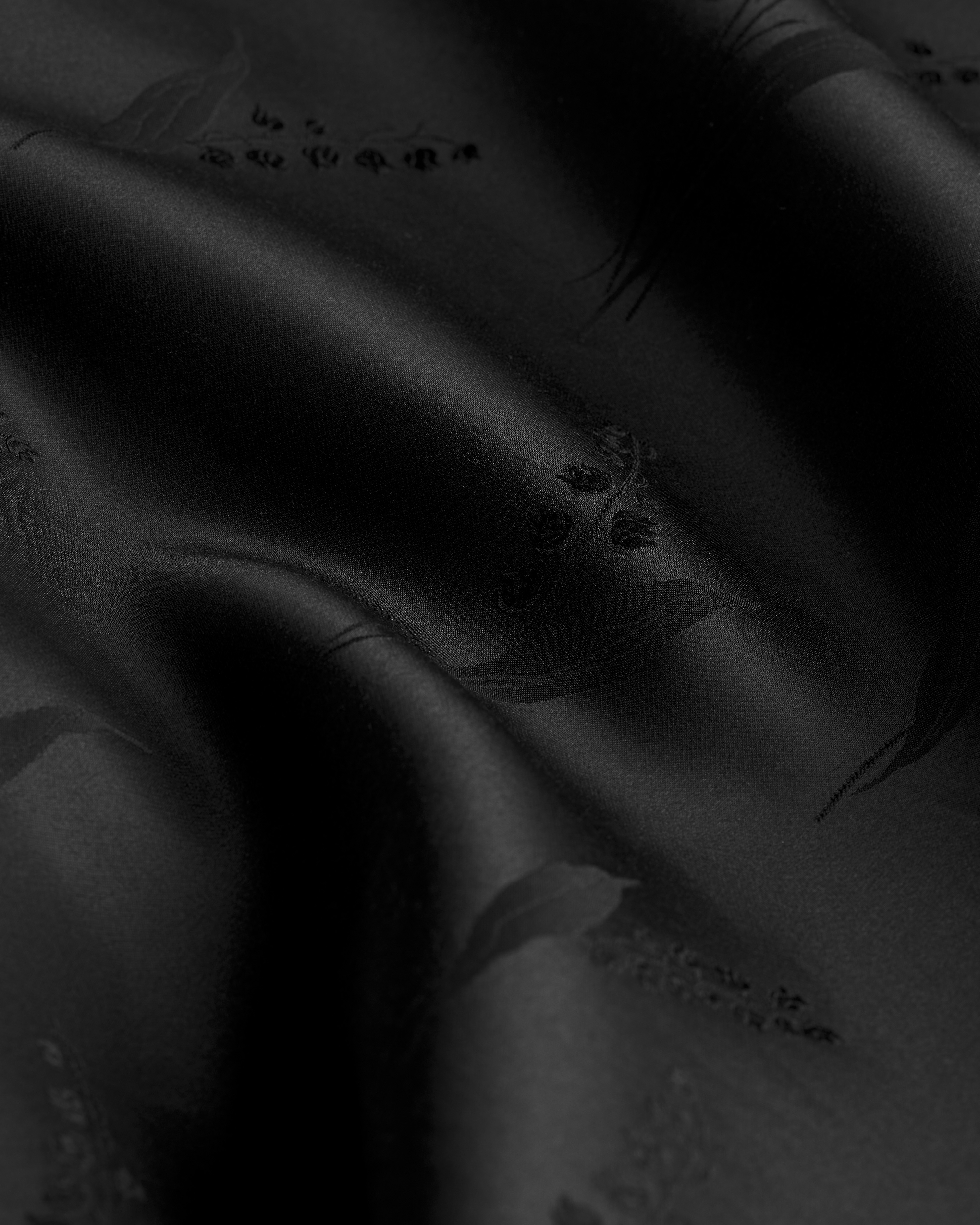 Mid-Length Flared Skirt Black Lily of the Valley Silk and Wool E10