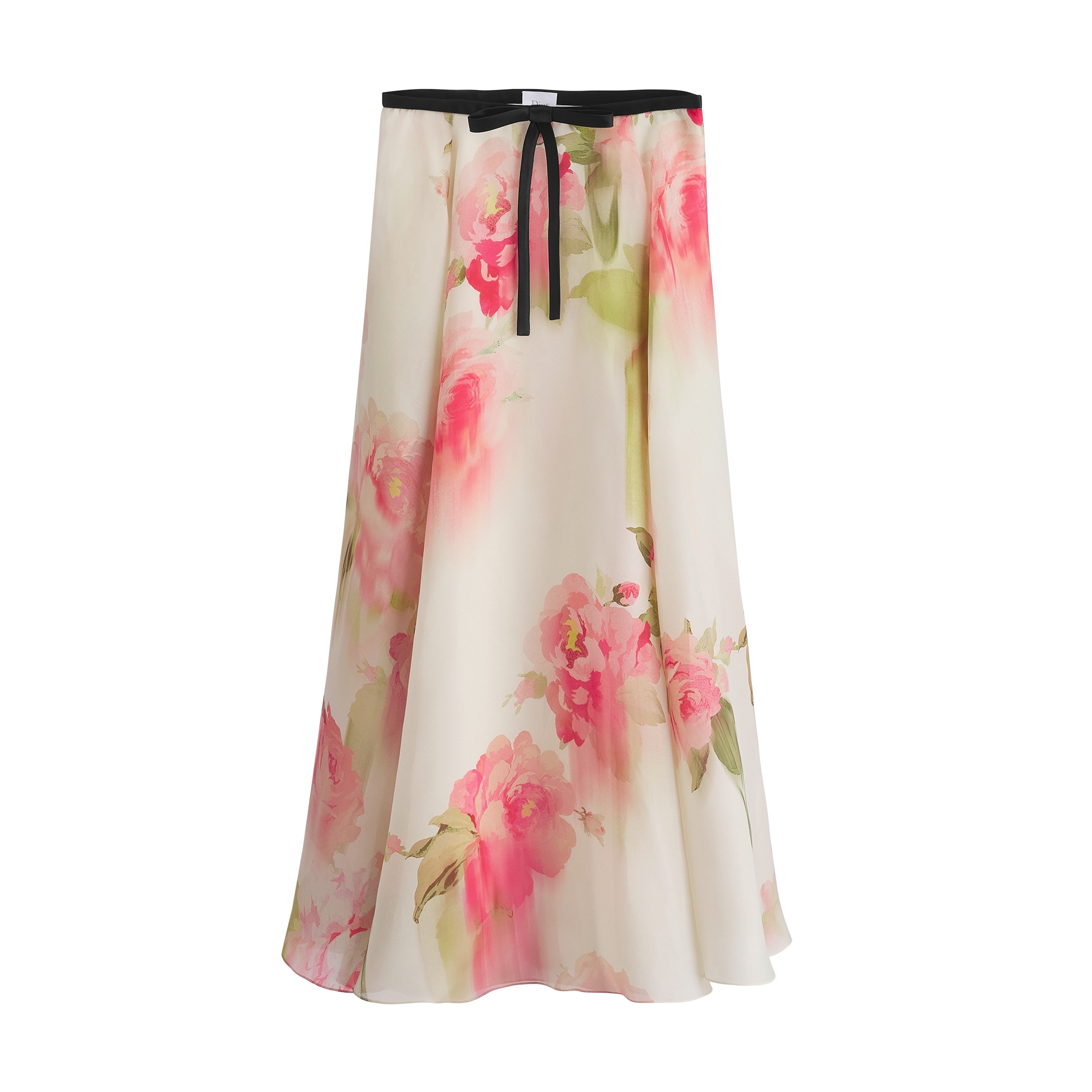 Mid-Length Flared Skirt Multicolor Dior Painted Roses Silk-Blend