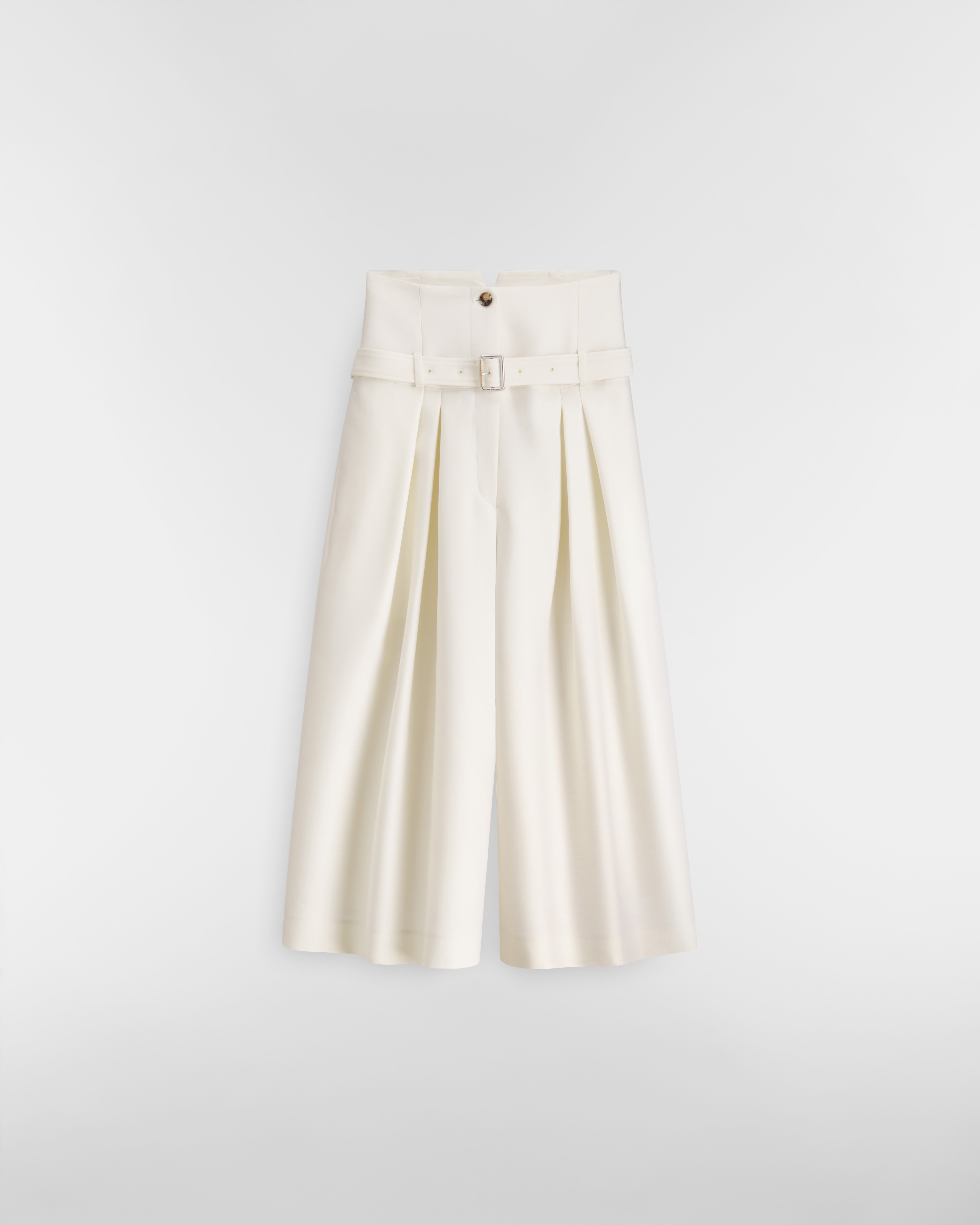 Pantaloni alla caviglia con cintura Lana e seta écru E01