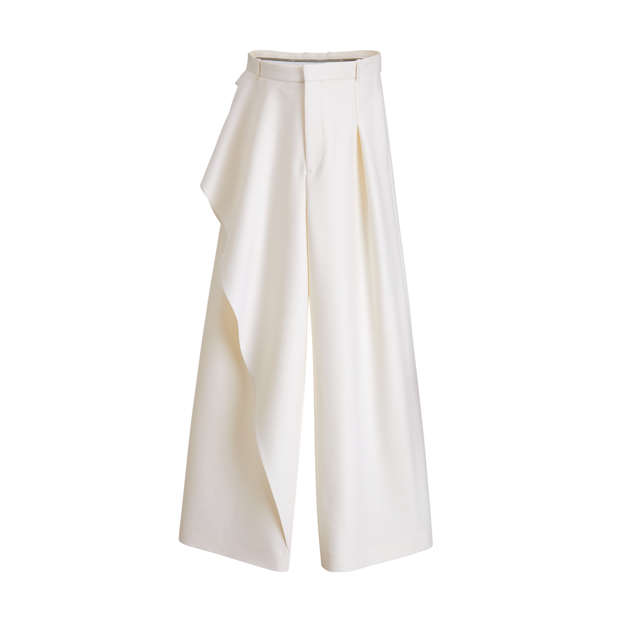 Draped Regular-Fit Pants Ecru Wool and Silk E01