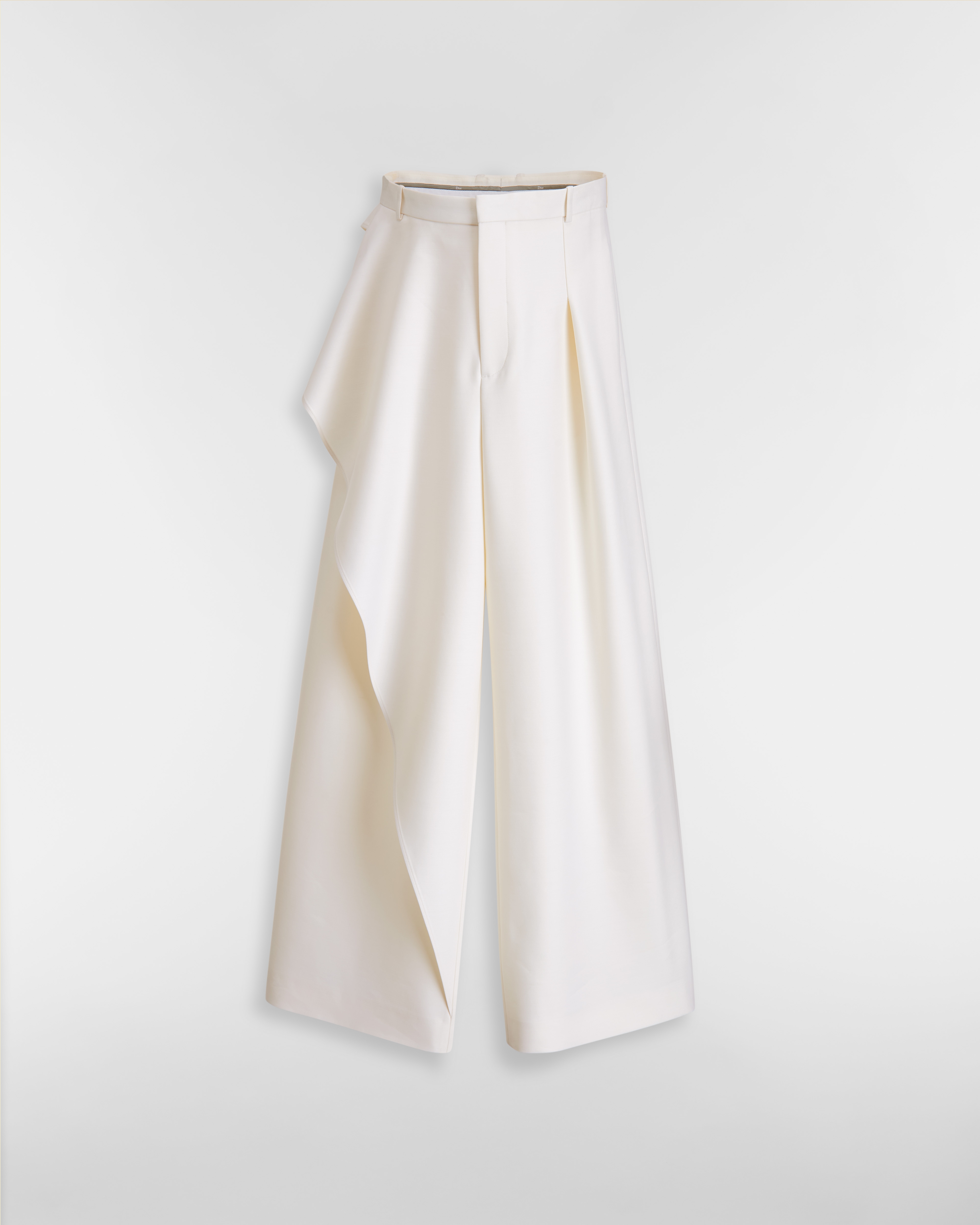 Draped Regular-Fit Pants Ecru Wool and Silk E01