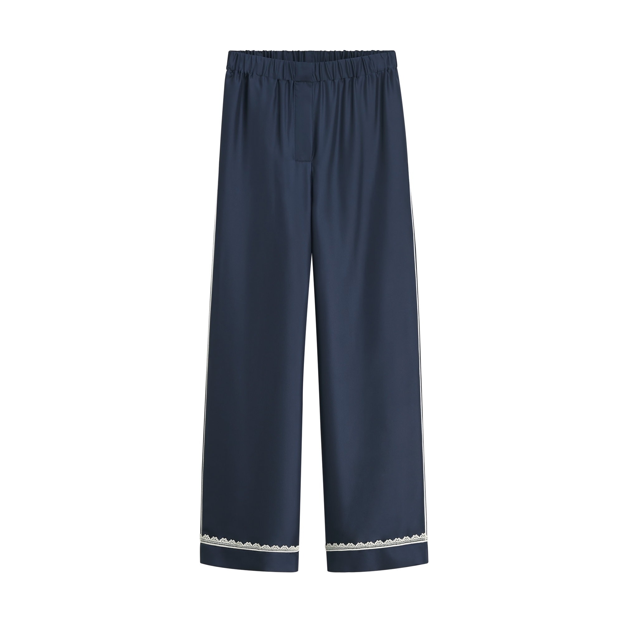 Pants Navy Blue Silk Twill and White Lace | DIOR