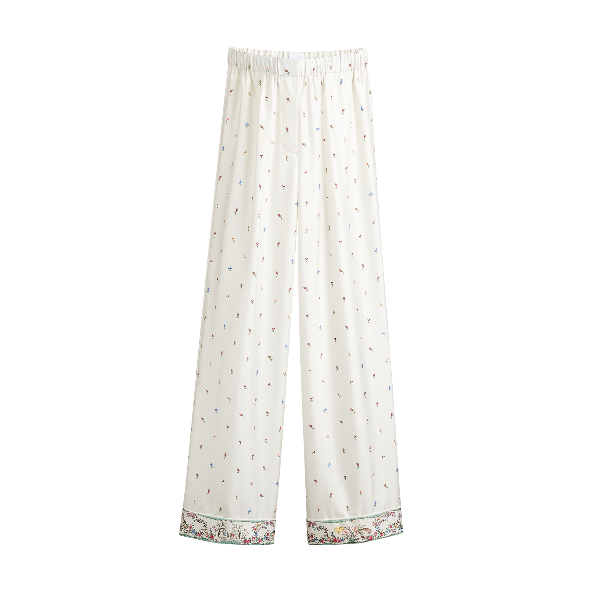 Dioramour Pants White Silk Twill with Multicolor Revolution