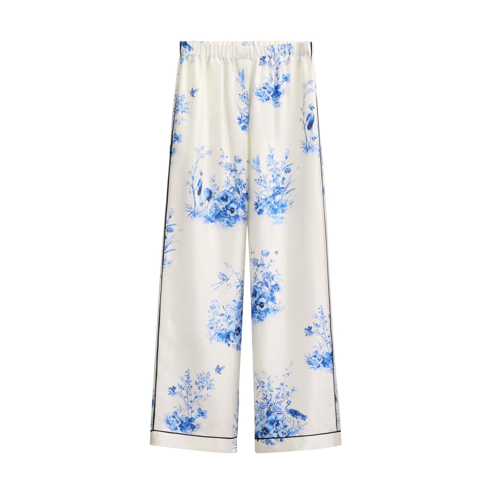 Dioriviera Pants White Silk Twill with Navy Blue Toile de Jouy
