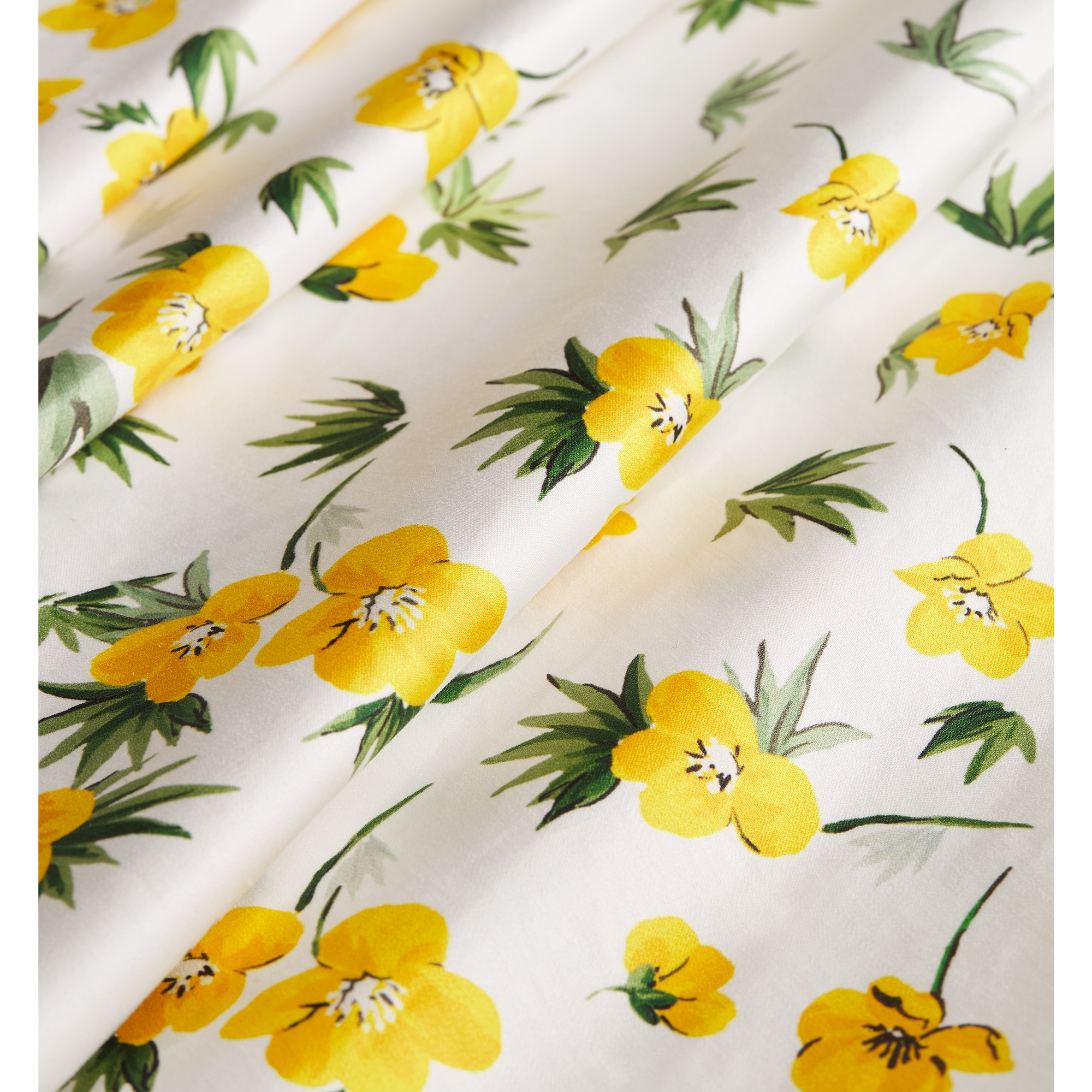 Mid-Length Flared Shirtdress White Cotton Poplin with Yellow and Green Dior Buttercup Motif E10