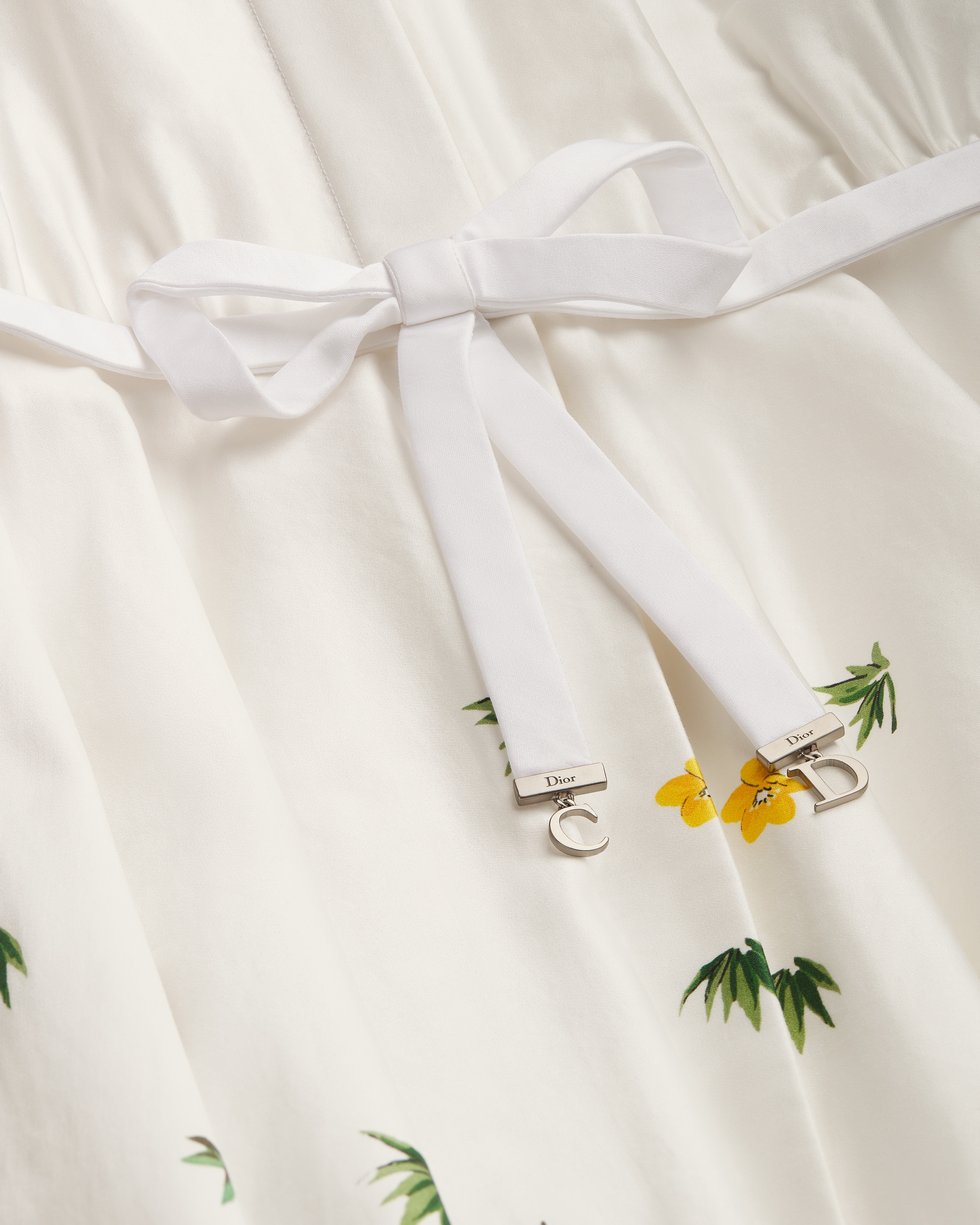 Vestido camisero acampanado de largo medio Popelina de algodón blanca con motivo Dior Buttercup amarillo y verde E09