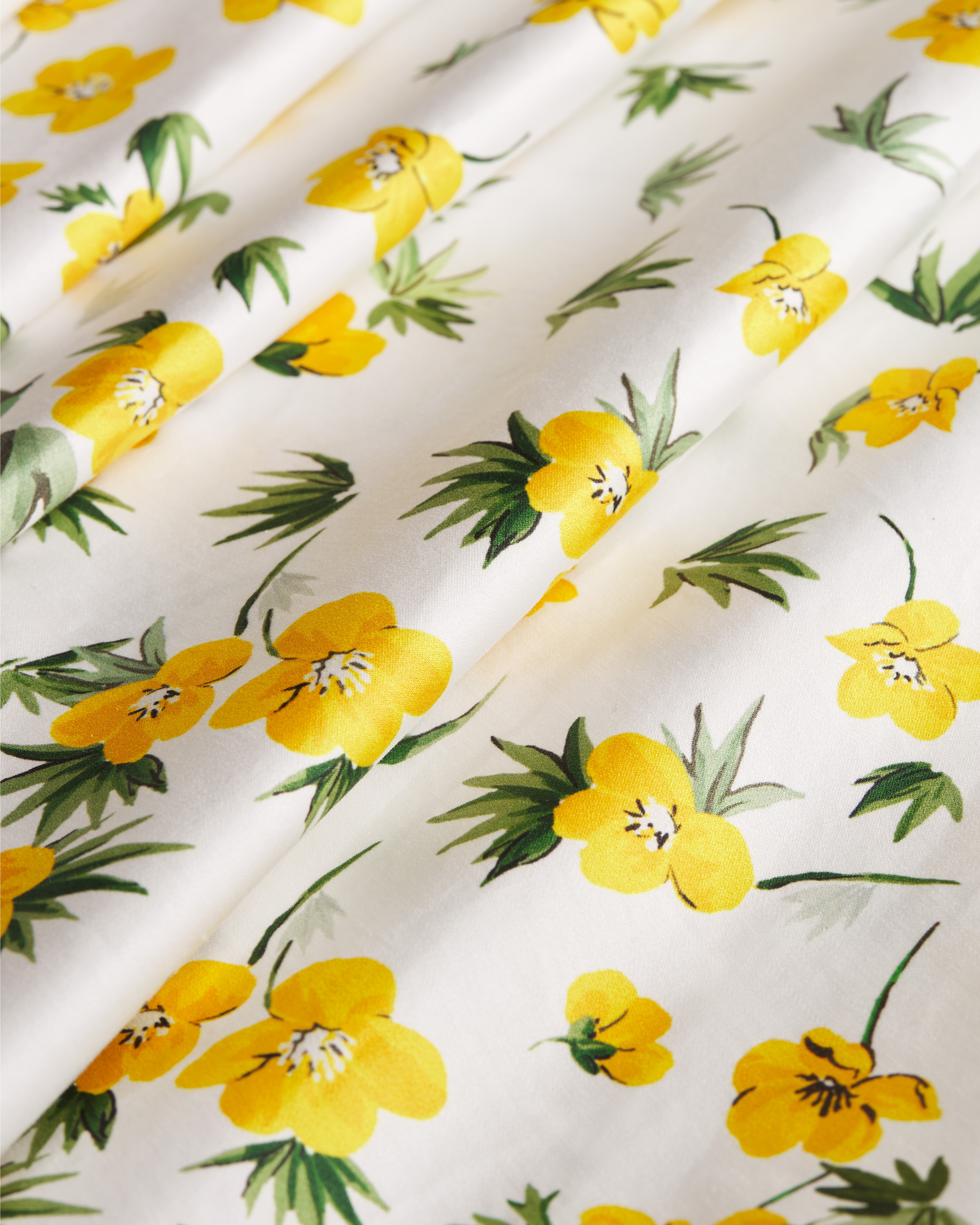 Robe-chemise mi-longue évasée Popeline de coton blanc à motif Dior Buttercup jaune et vert E10