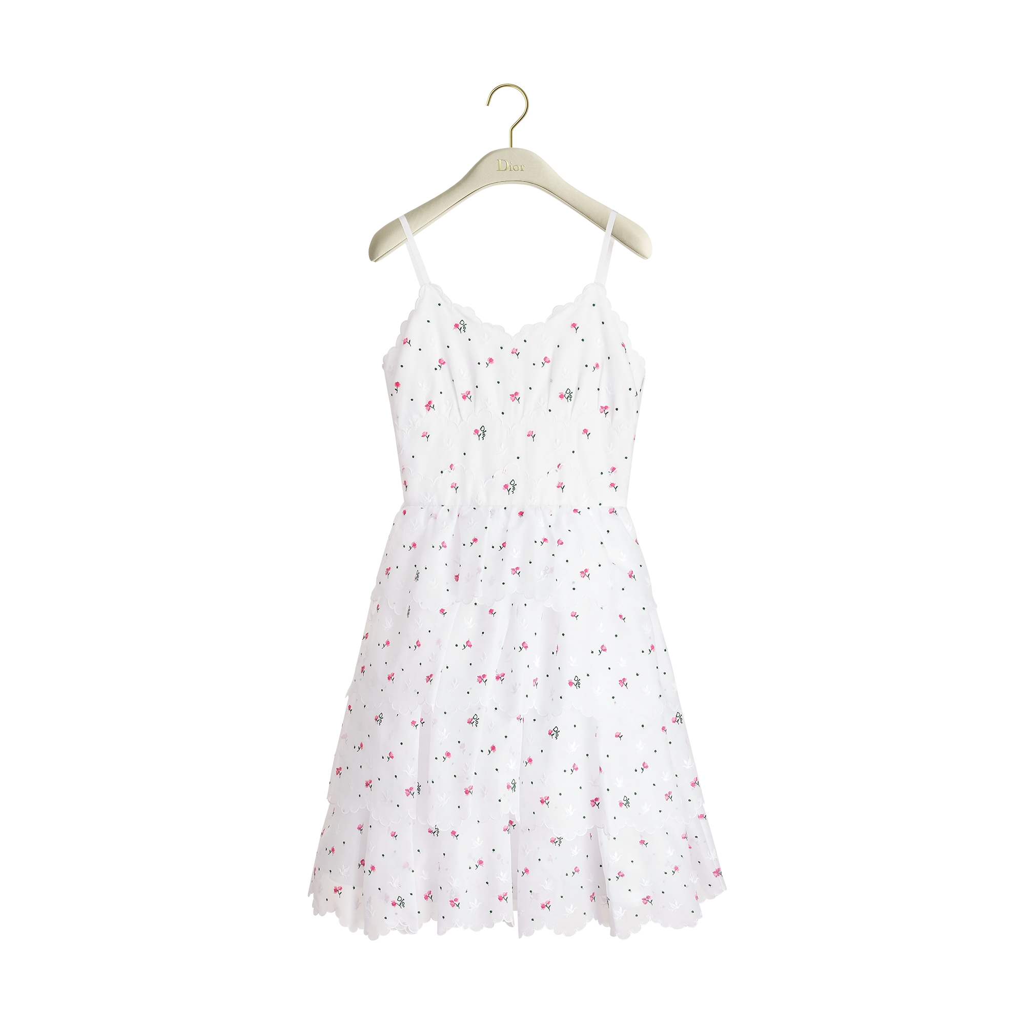 Dioramour Embroidered Flared Dress White Cotton Muslin with Multicolor Doves & Roses Motif E01